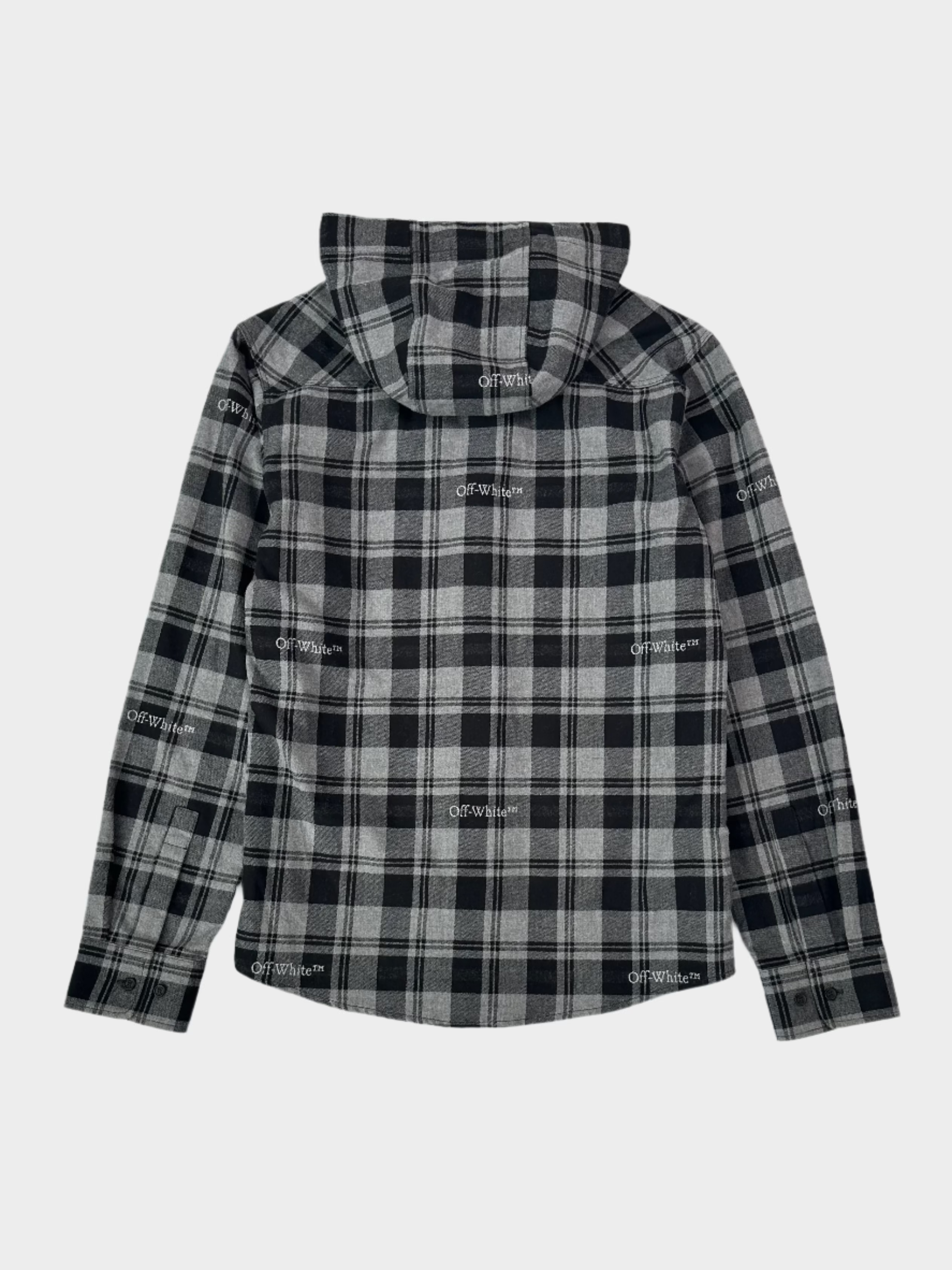 Camicia A Quadri Grigia Con Cappuccio E Logo Stampato