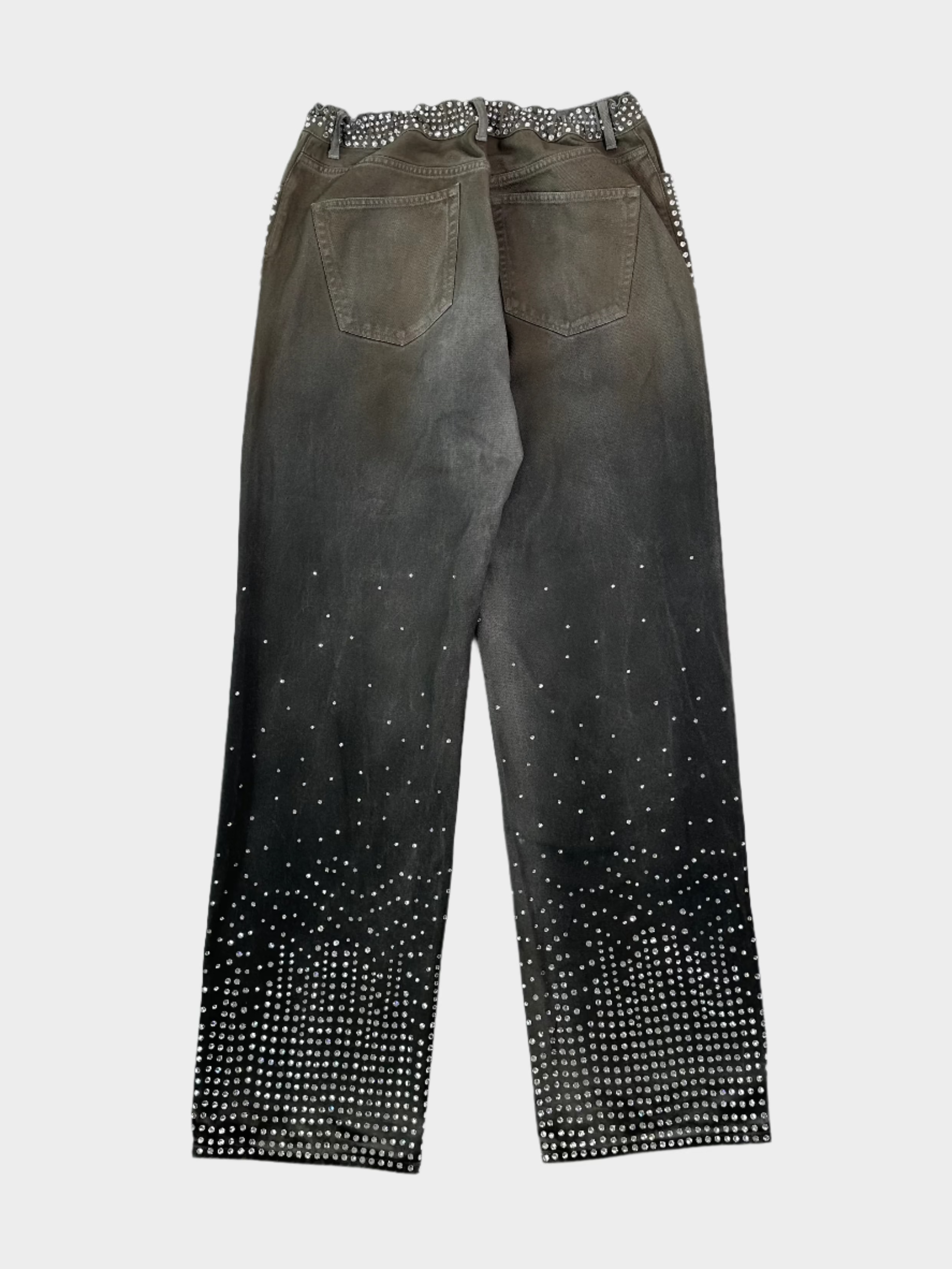 Jeans Neri Con Strass Effetto Sfaccettato