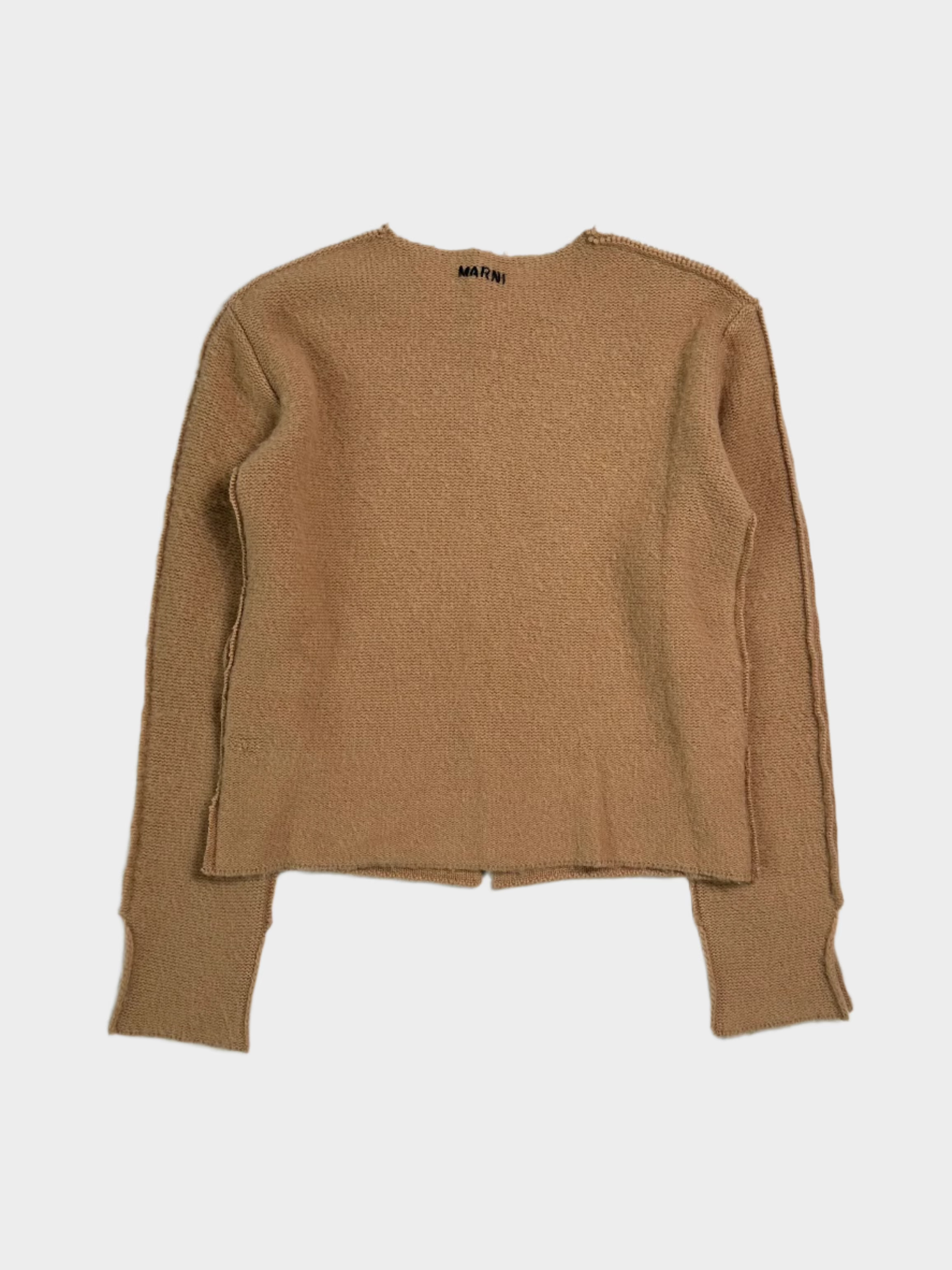 Beige Wool Cashmere Cardigan With Exposed Stitching