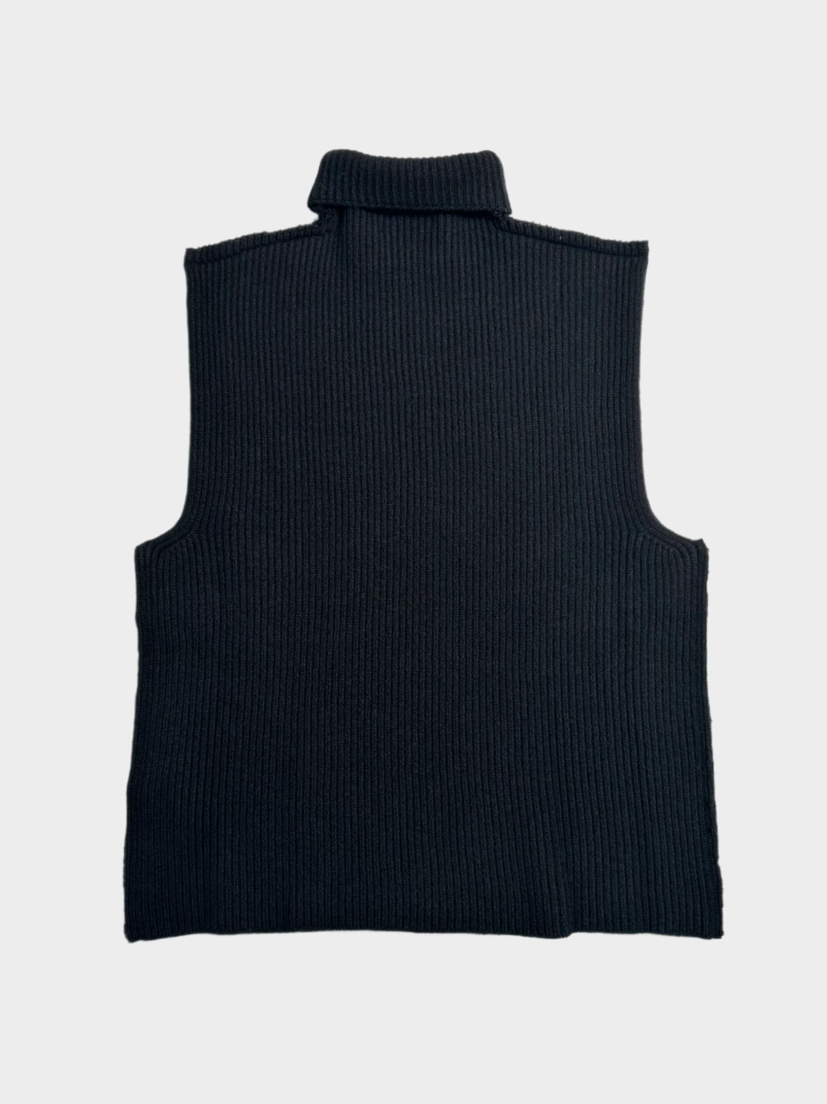 Black Virgin Wool Vest Sweater With Visible Stitching