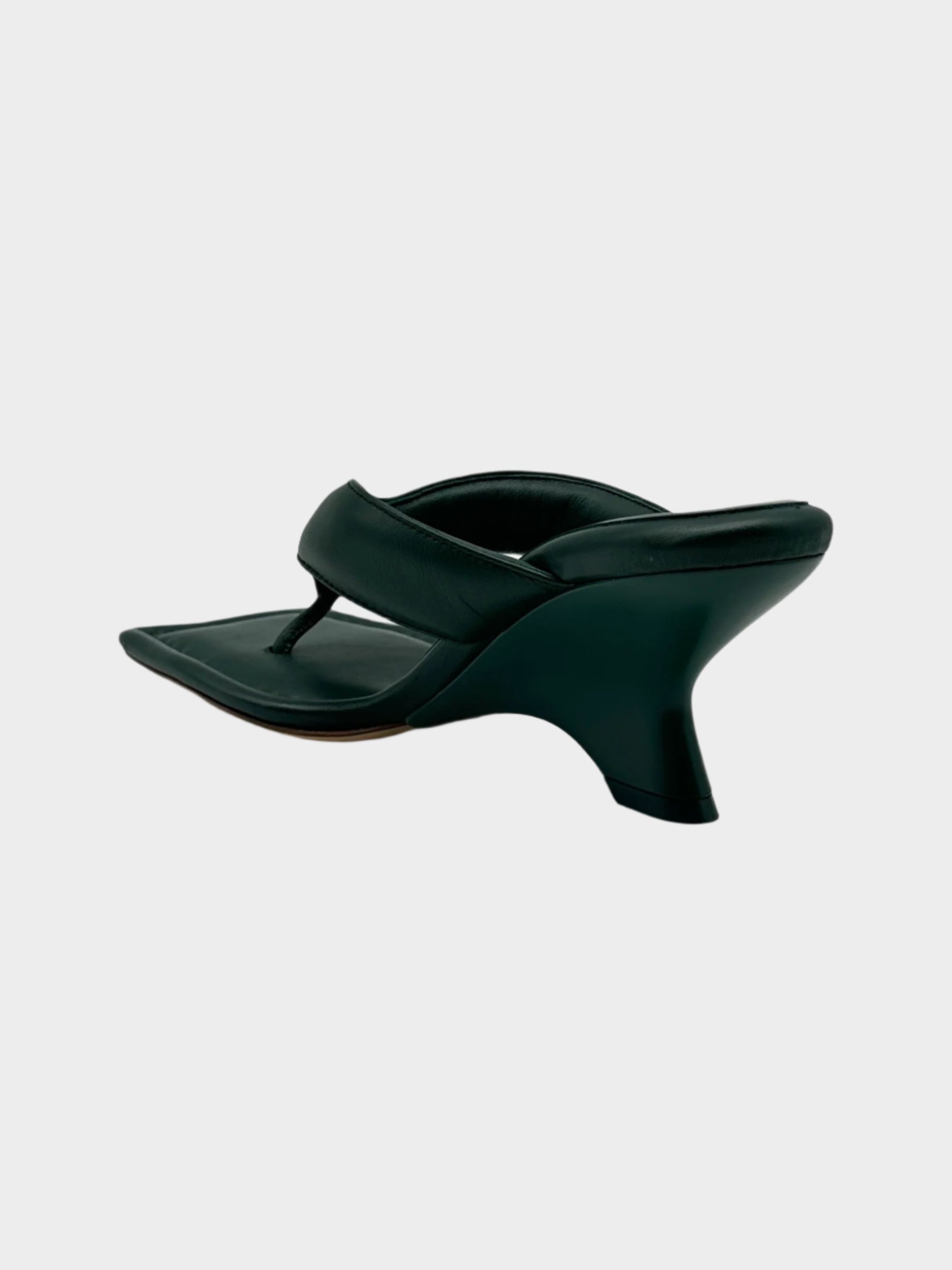 Green Leather Flip Flop Sandals With Sculptural Heel