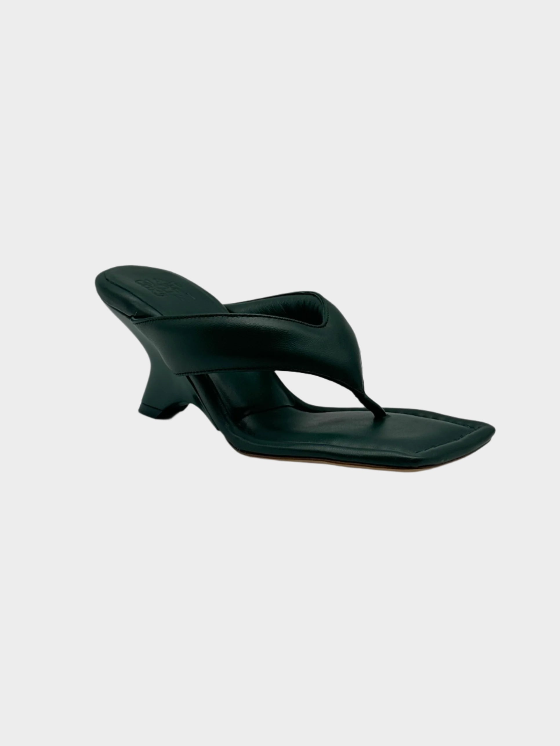 Green Leather Flip Flop Sandals With Sculptural Heel