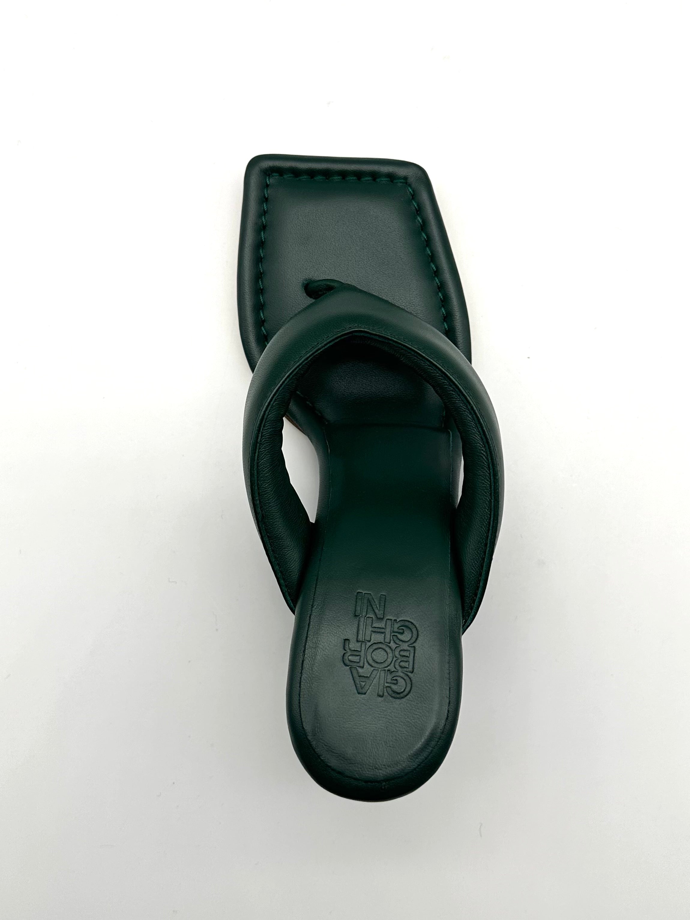 Green Leather Flip Flop Sandals With Sculptural Heel
