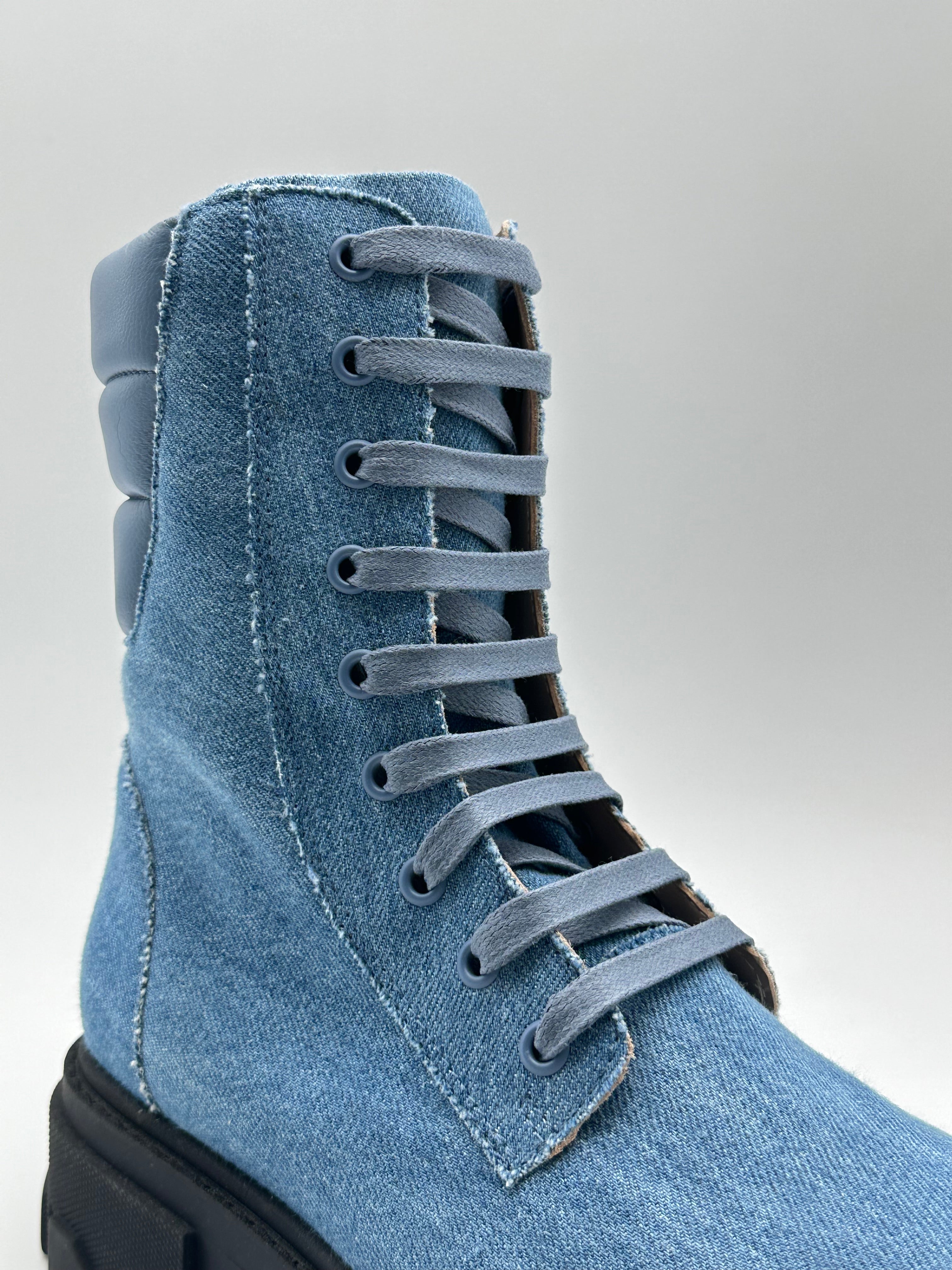Combat Boot In Denim With Chunky Sole