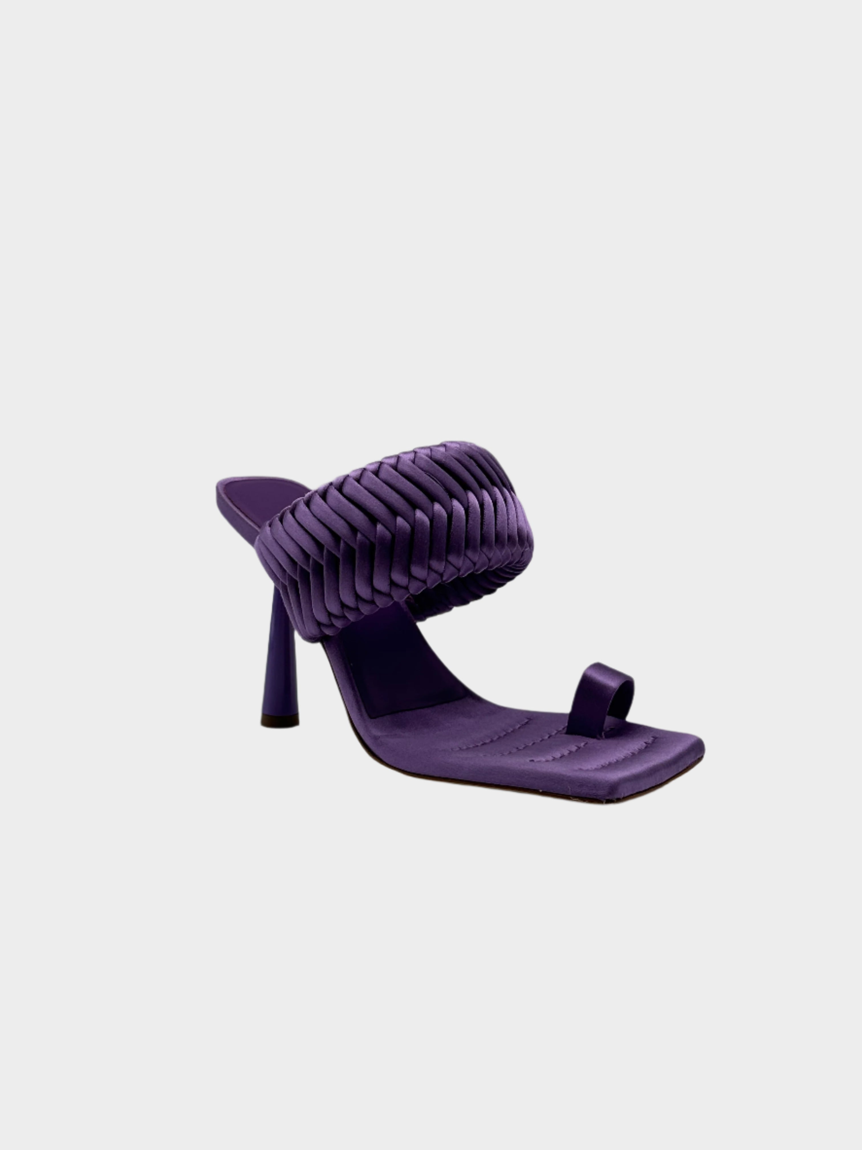 Lavender Satin Sandals With Braided Band And Stem Heel