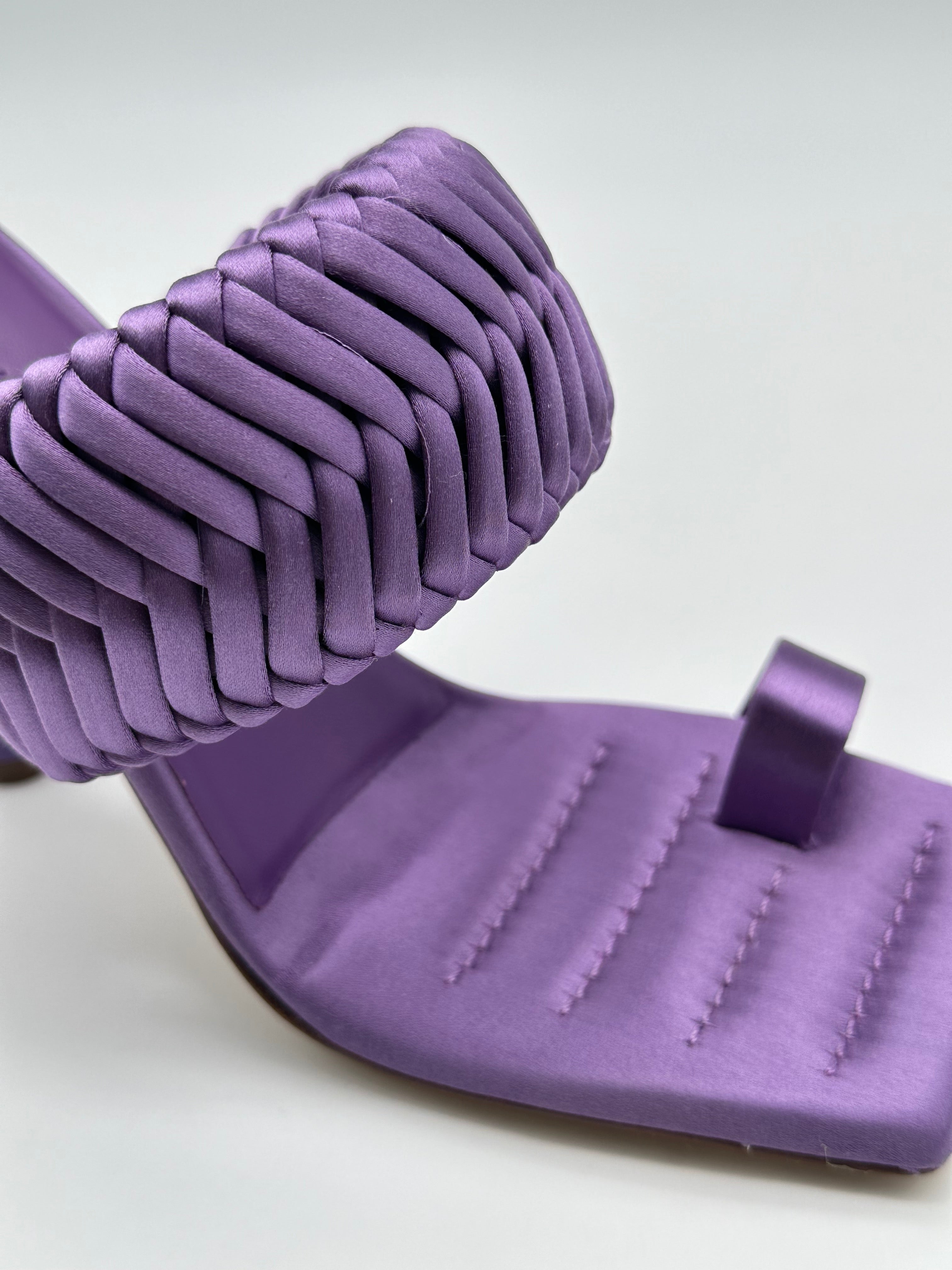 Lavender Satin Sandals With Braided Band And Stem Heel