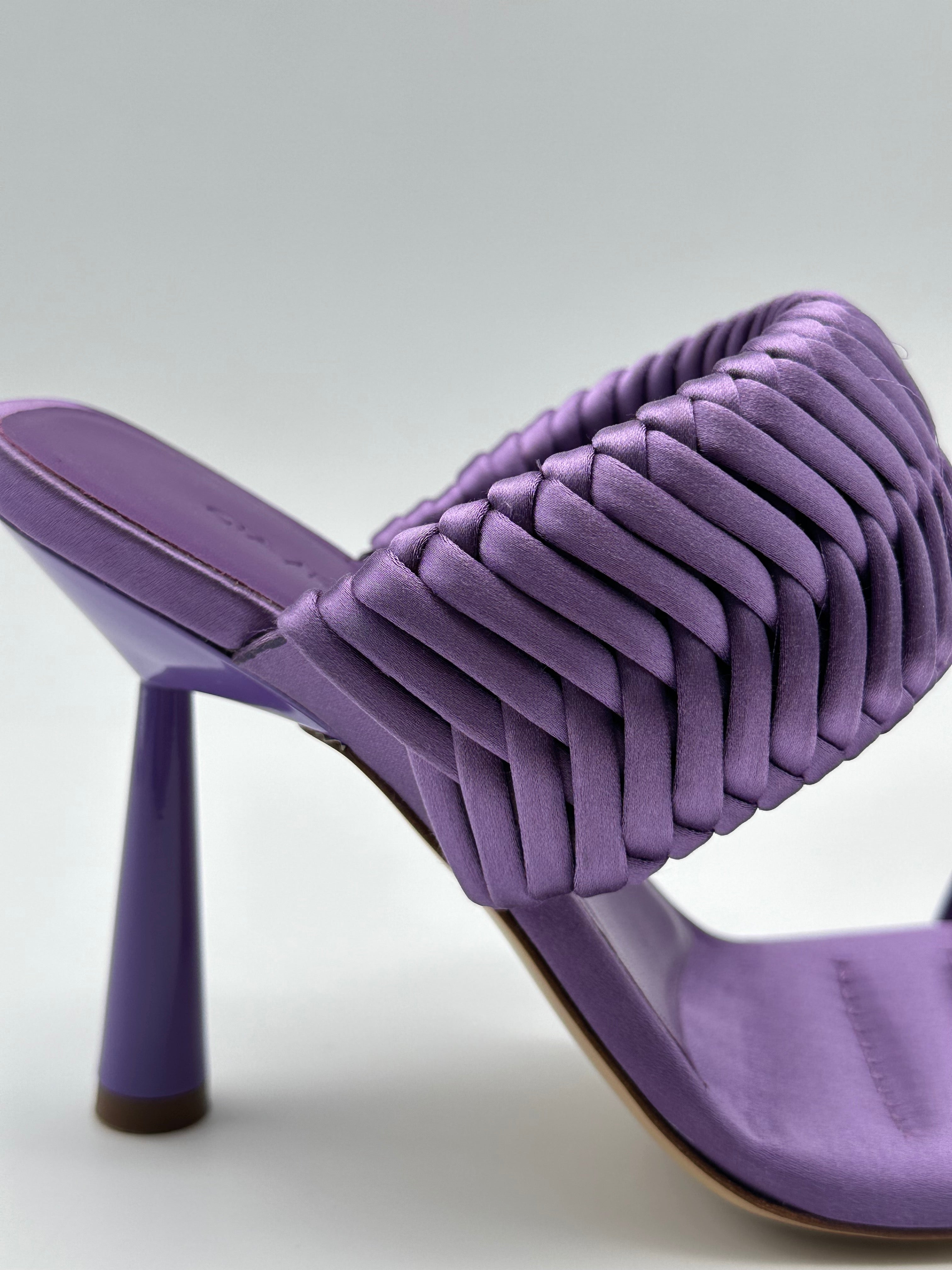 Lavender Satin Sandals With Braided Band And Stem Heel