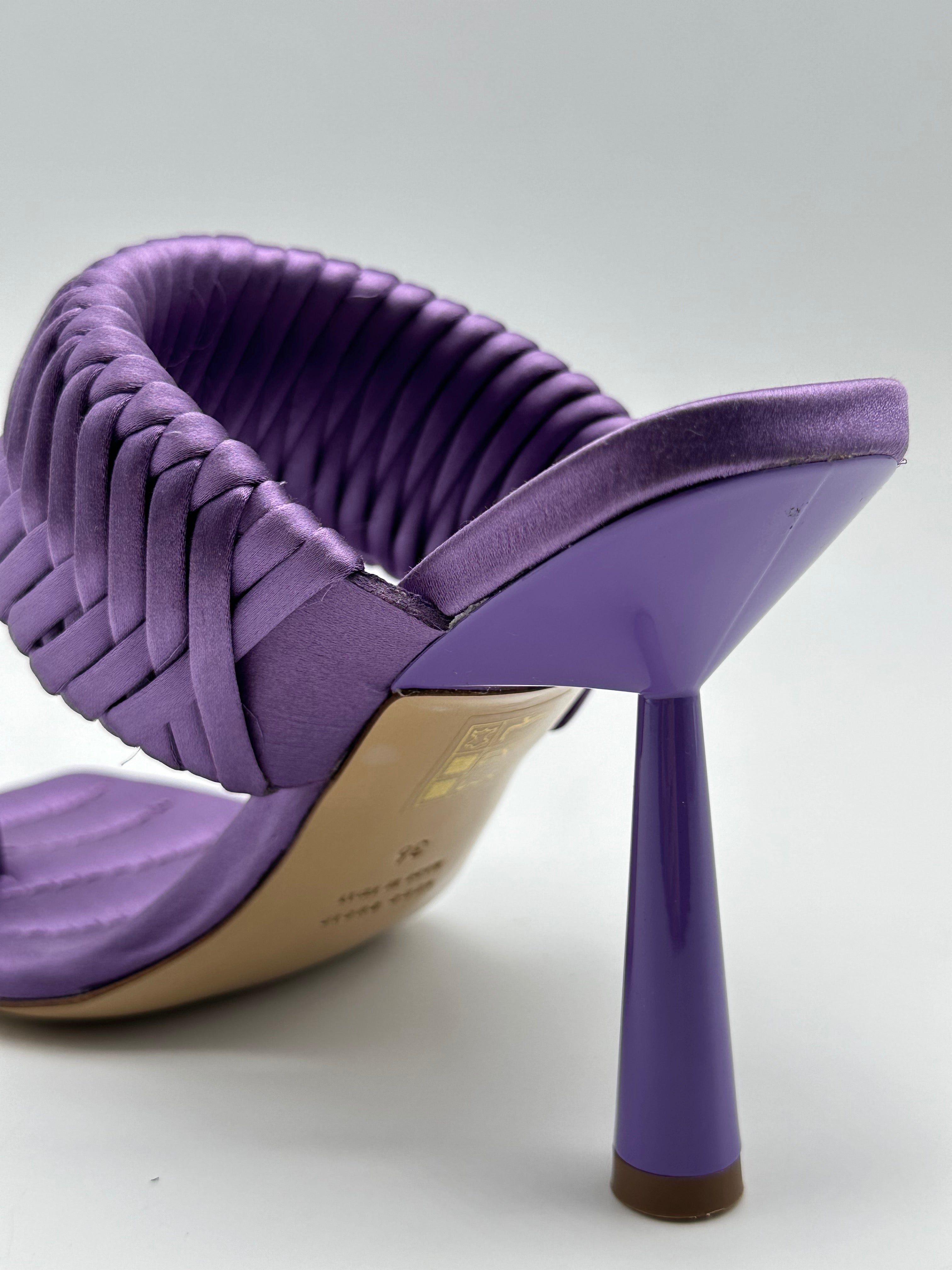 Lavender Satin Sandals With Braided Band And Stem Heel
