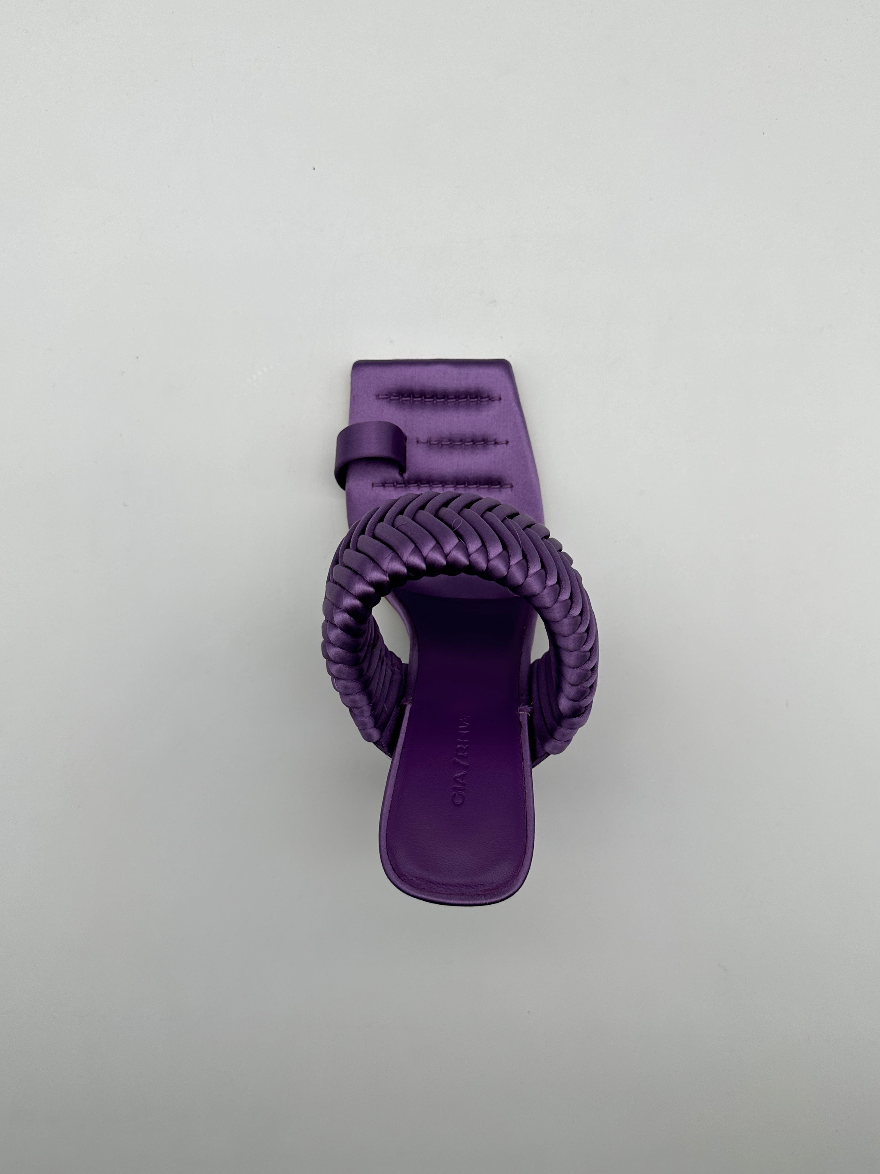 Lavender Satin Sandals With Braided Band And Stem Heel