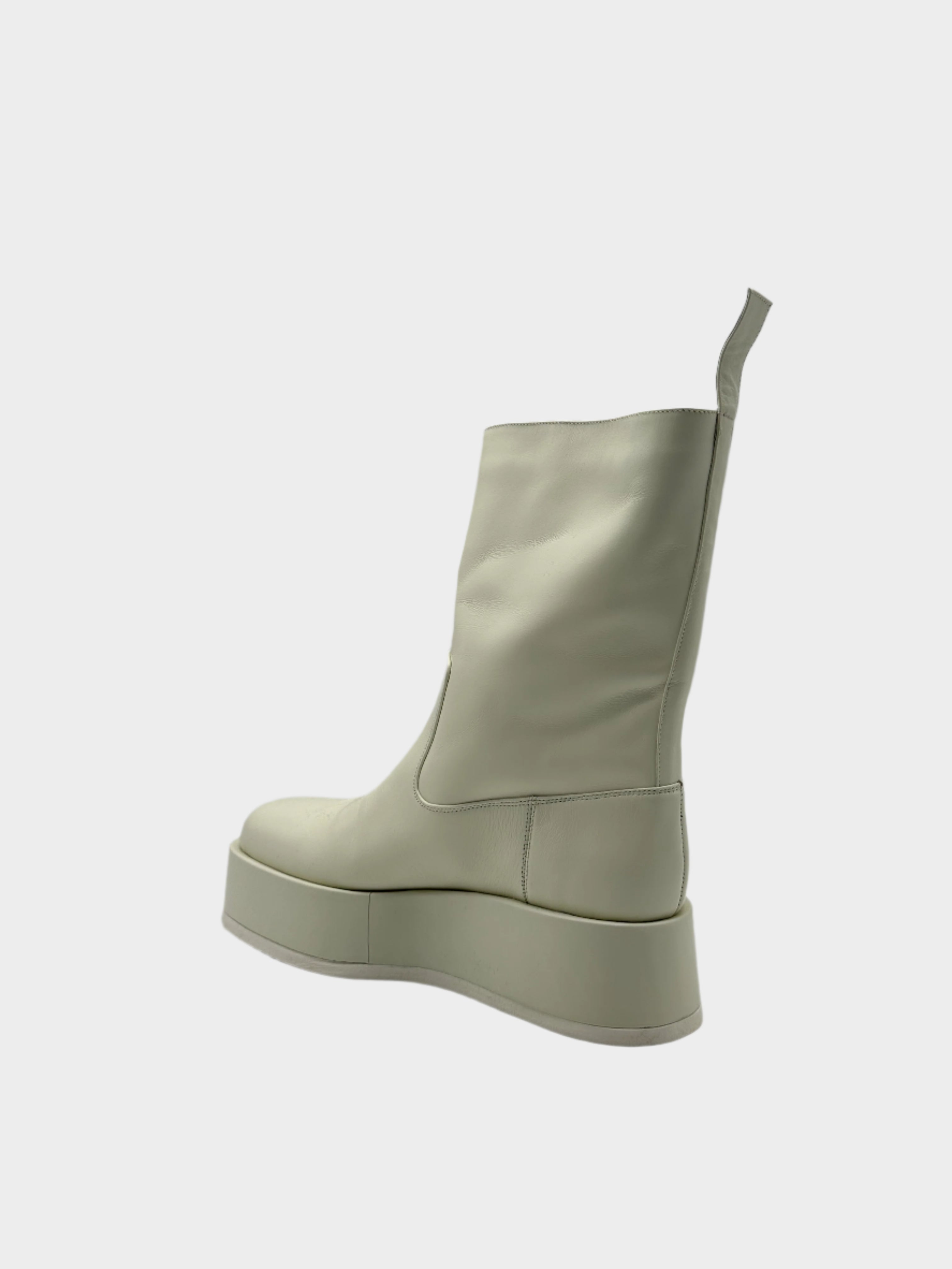 Ivory Leather Wedge Ankle Boots