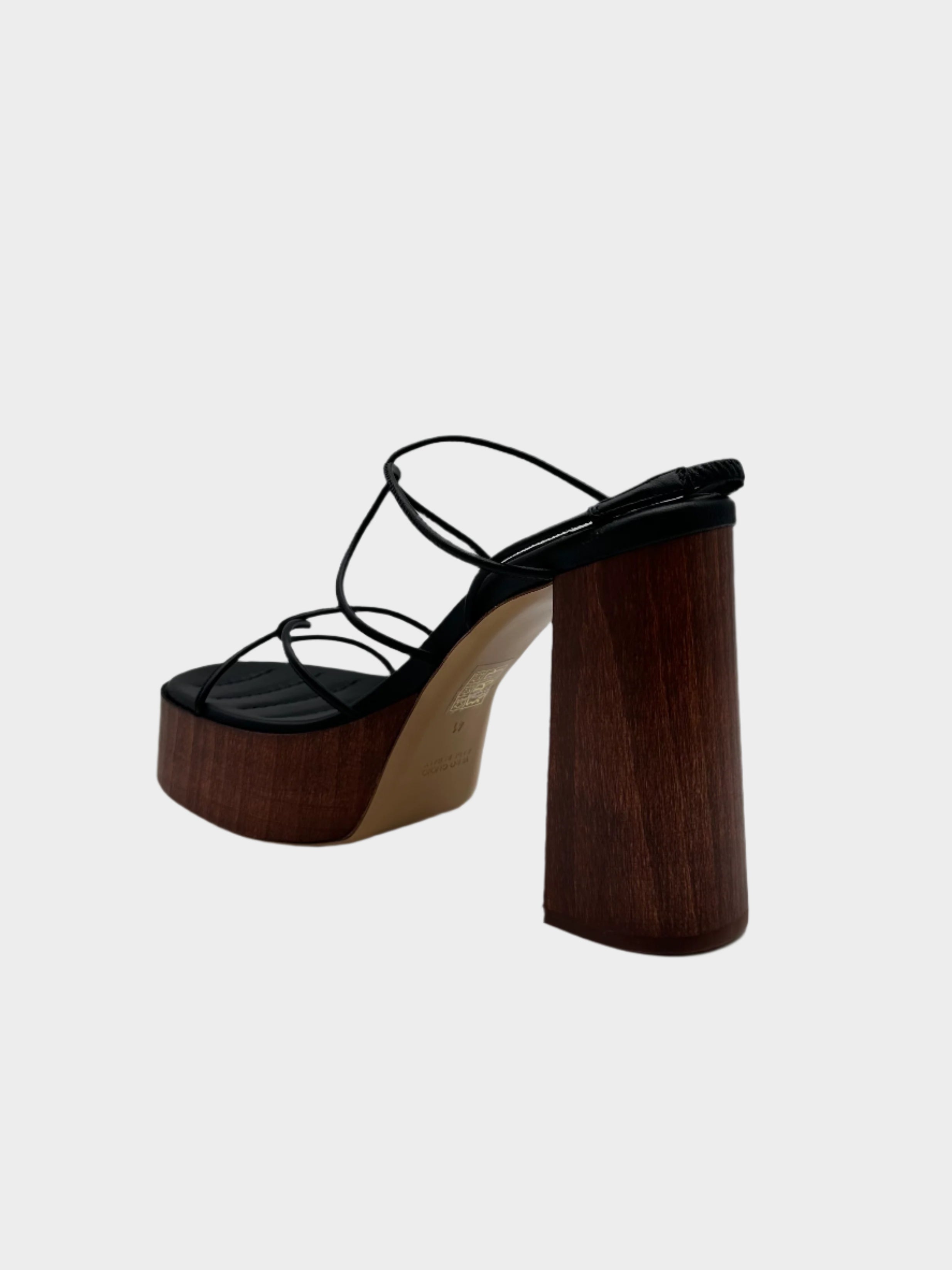 Sandals with wooden heel and thin straps black