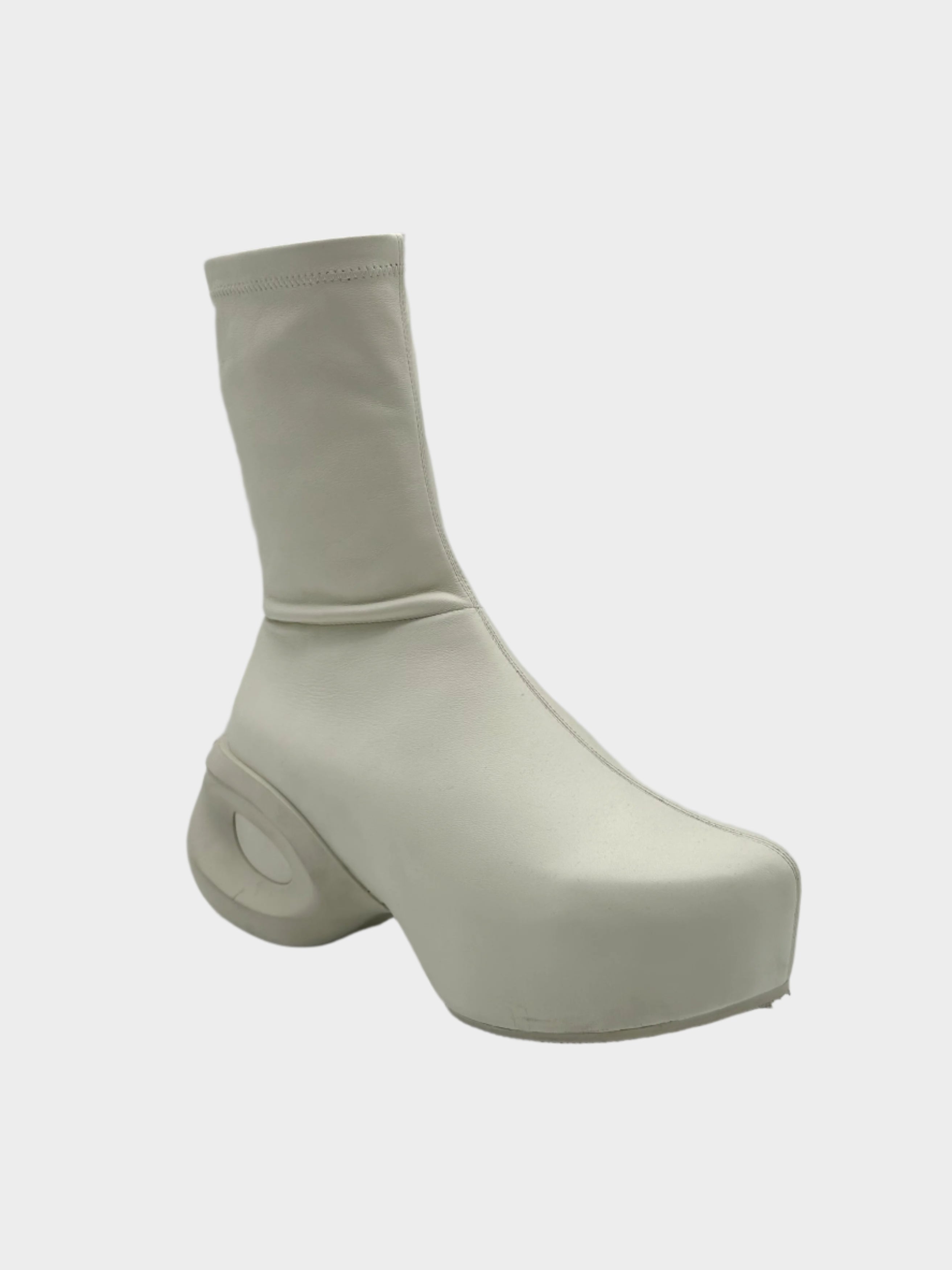 Clog Ankle Boots In Pelle Avorio Con Suola Scultorea
