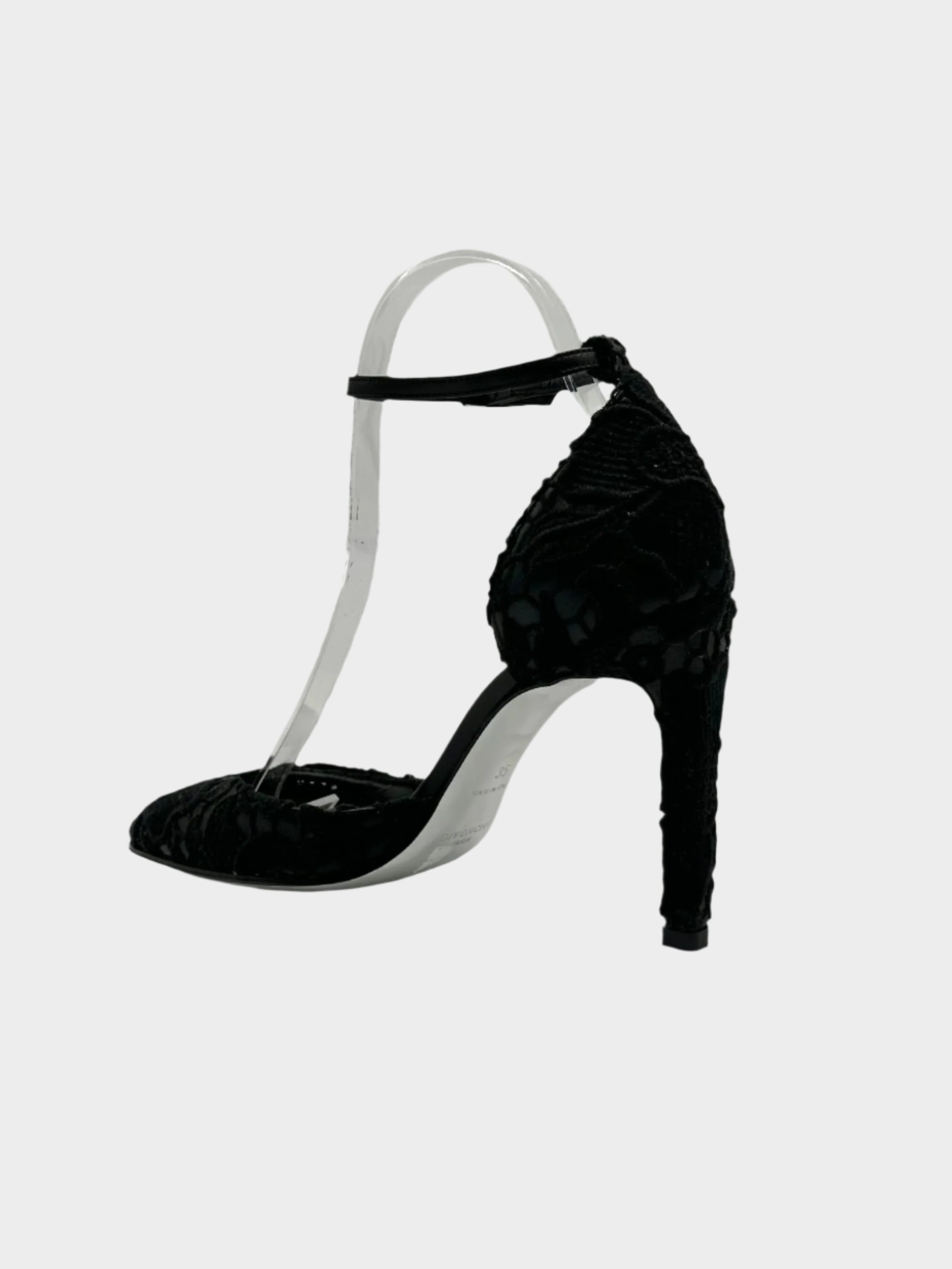 Décolleté In Pizzo Nero Con Cinturino Alla Caviglia
