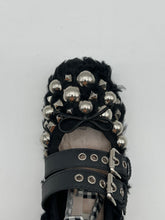 Black Eco Shearling Ballerinas With Studs And Ribbons -  | dBlank
