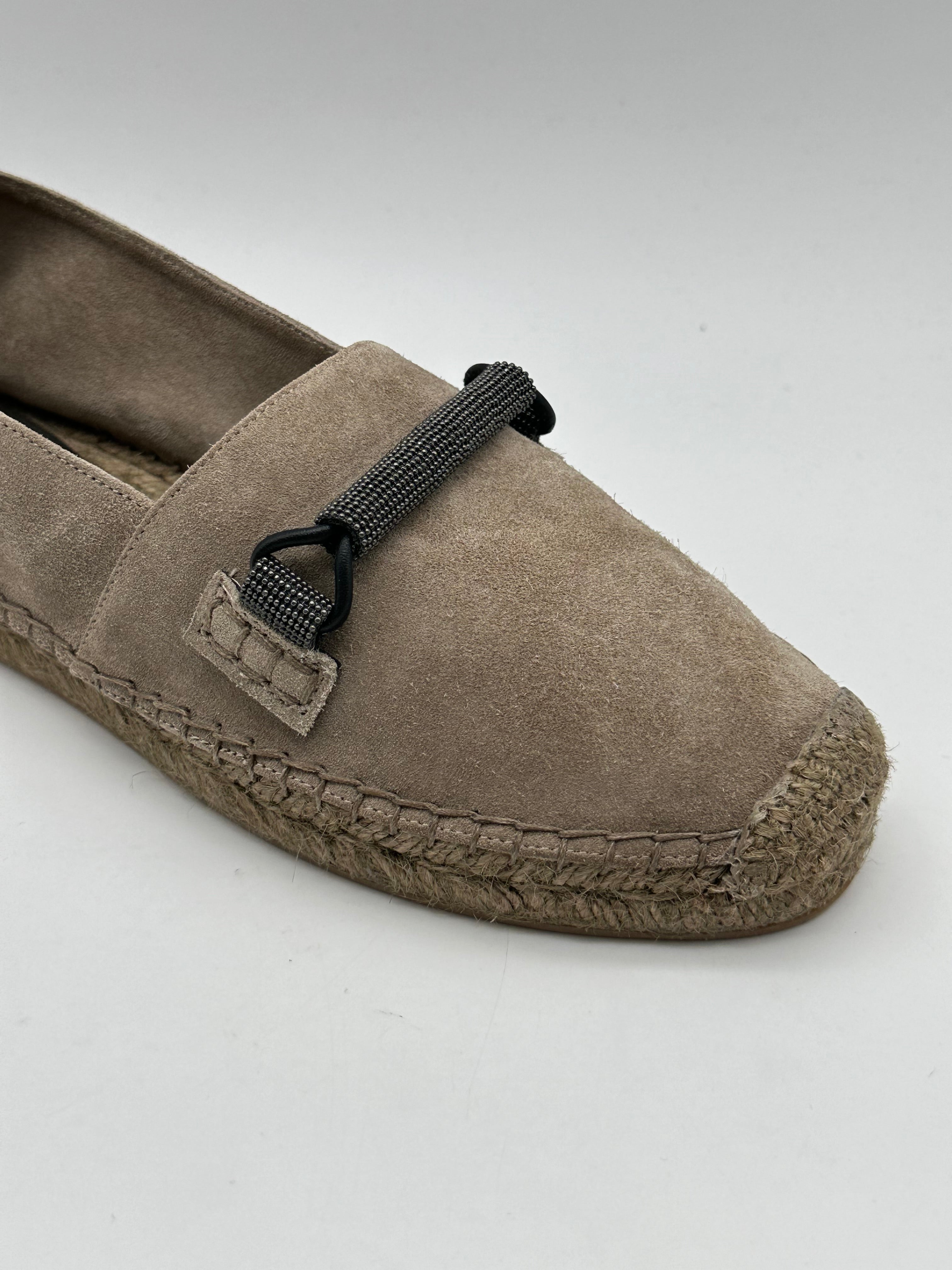 Brown Suede Espadrilles With Decorative Technical Lace
