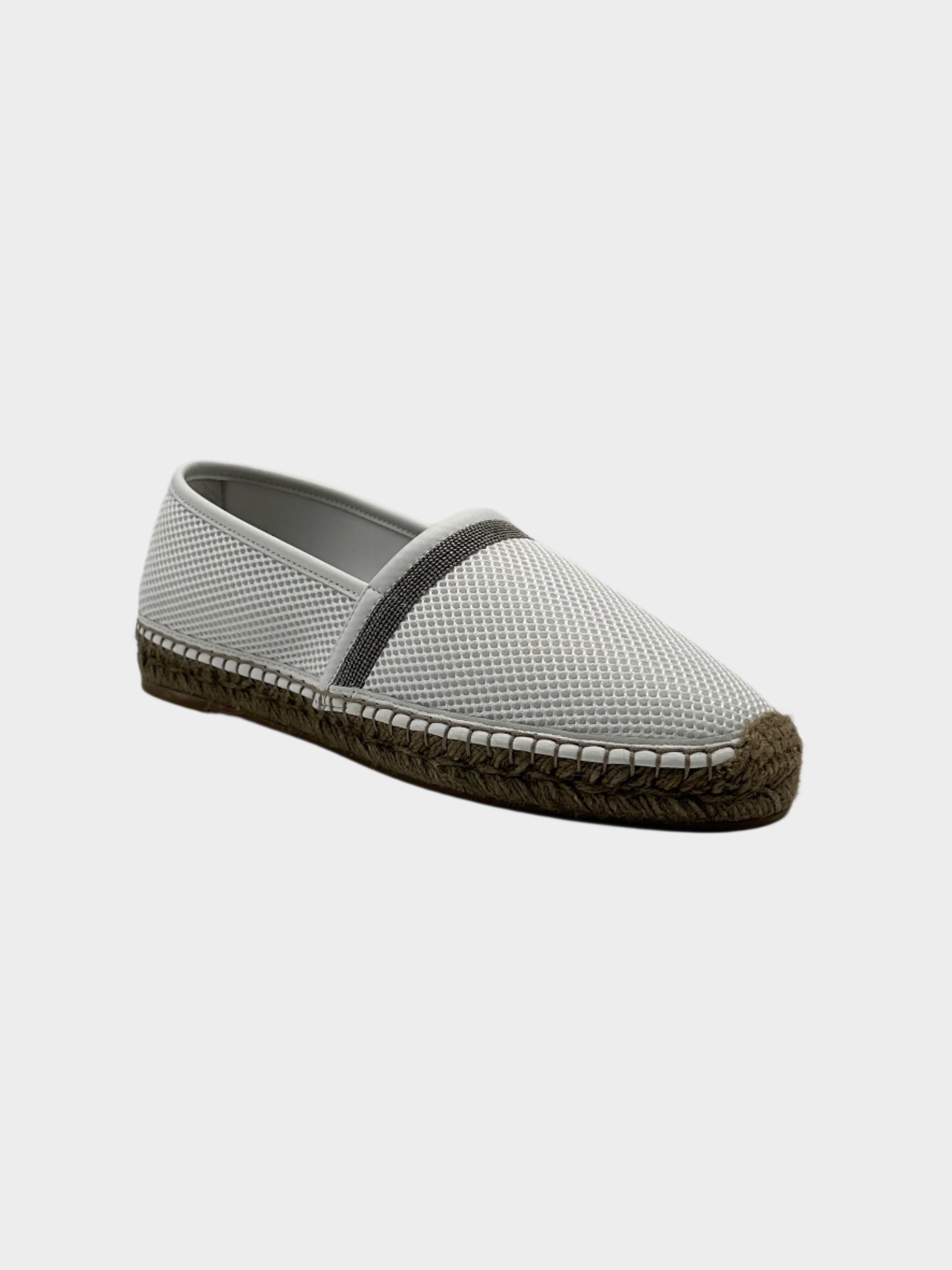 White Espadrilles In Technical Mesh With Metallic Bead Detail