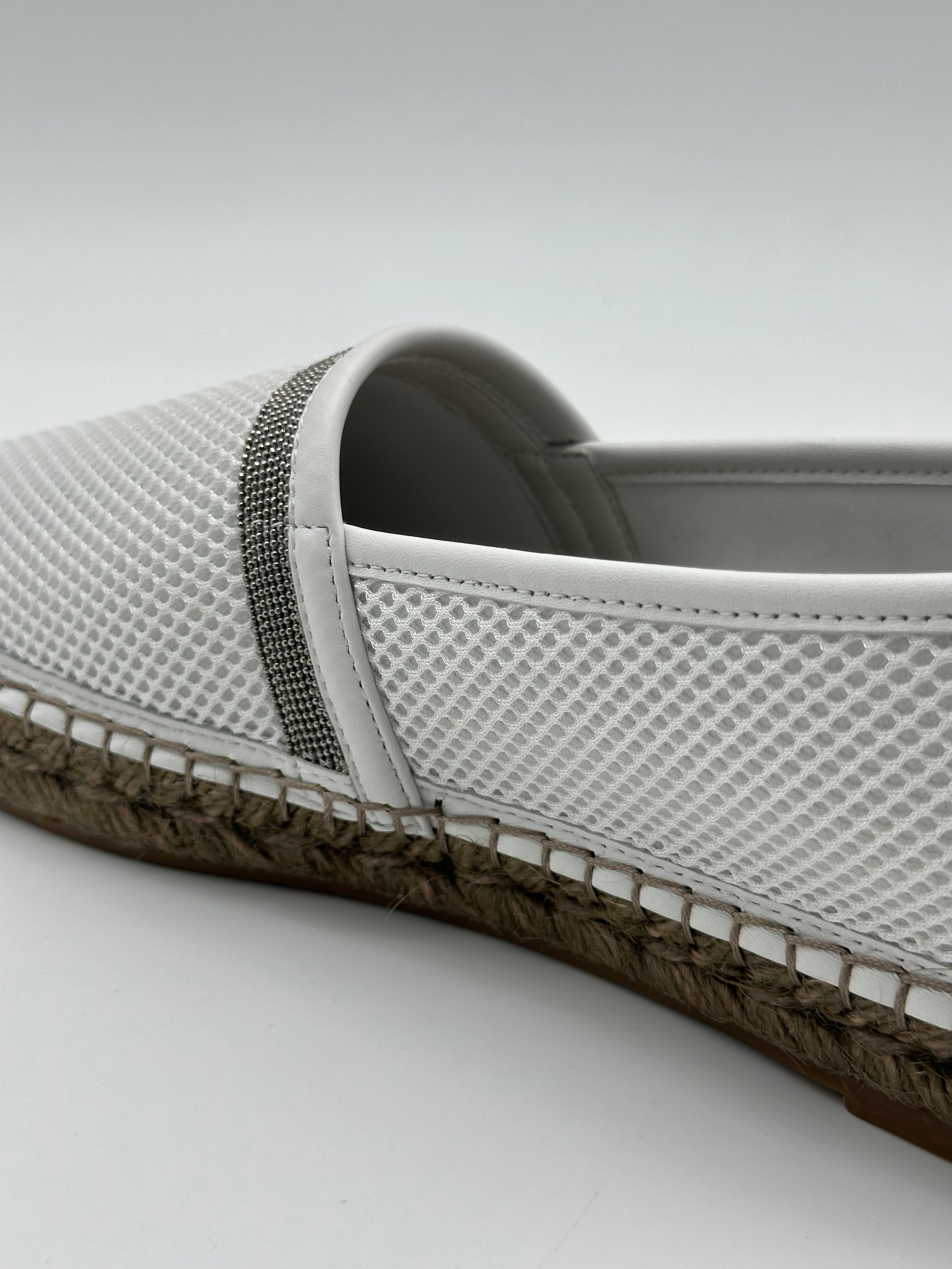 White Espadrilles In Technical Mesh With Metallic Bead Detail