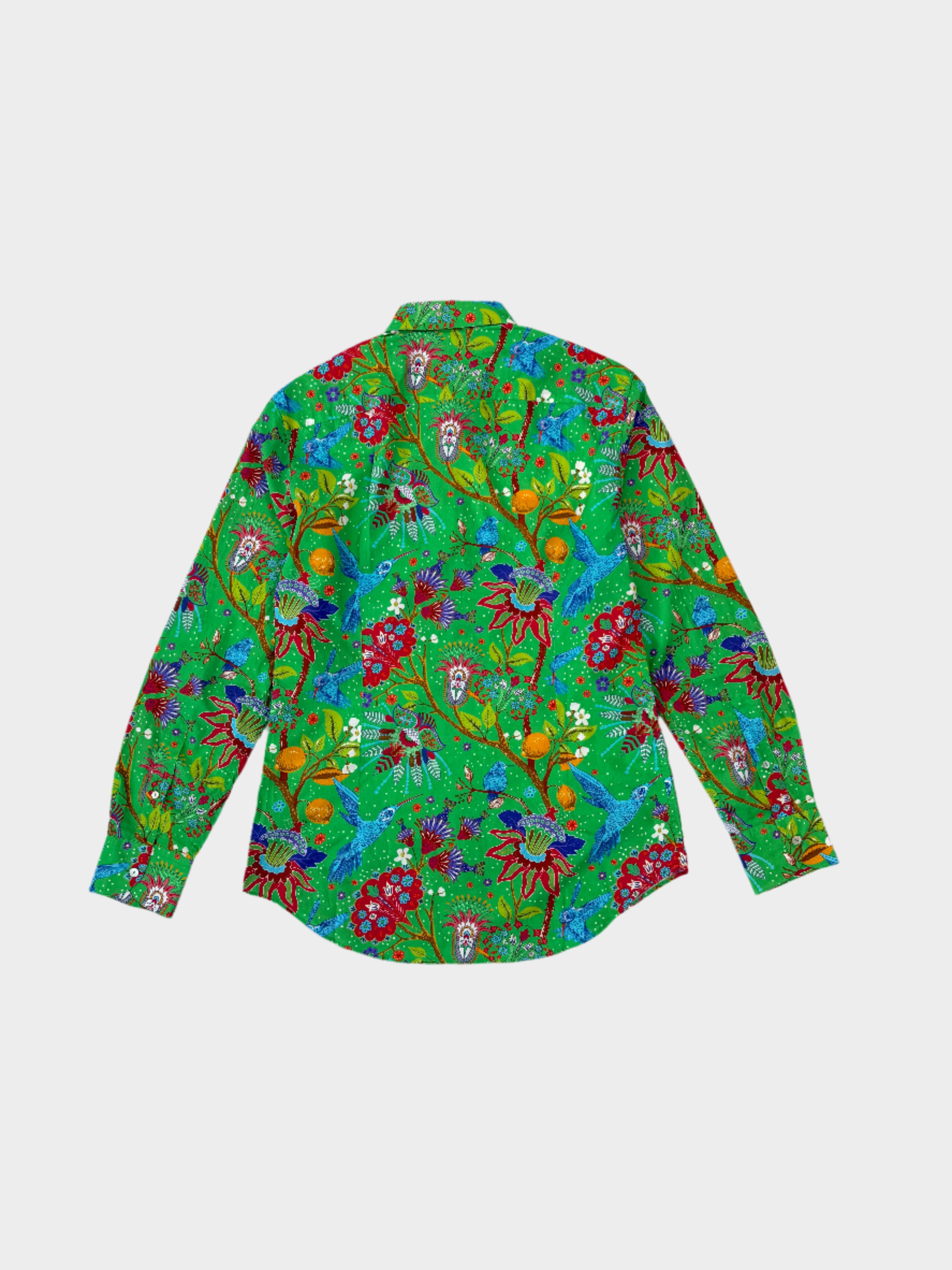 Camicia Sikelia Indian Birds In Cotone Con Stampa Floreale Verde