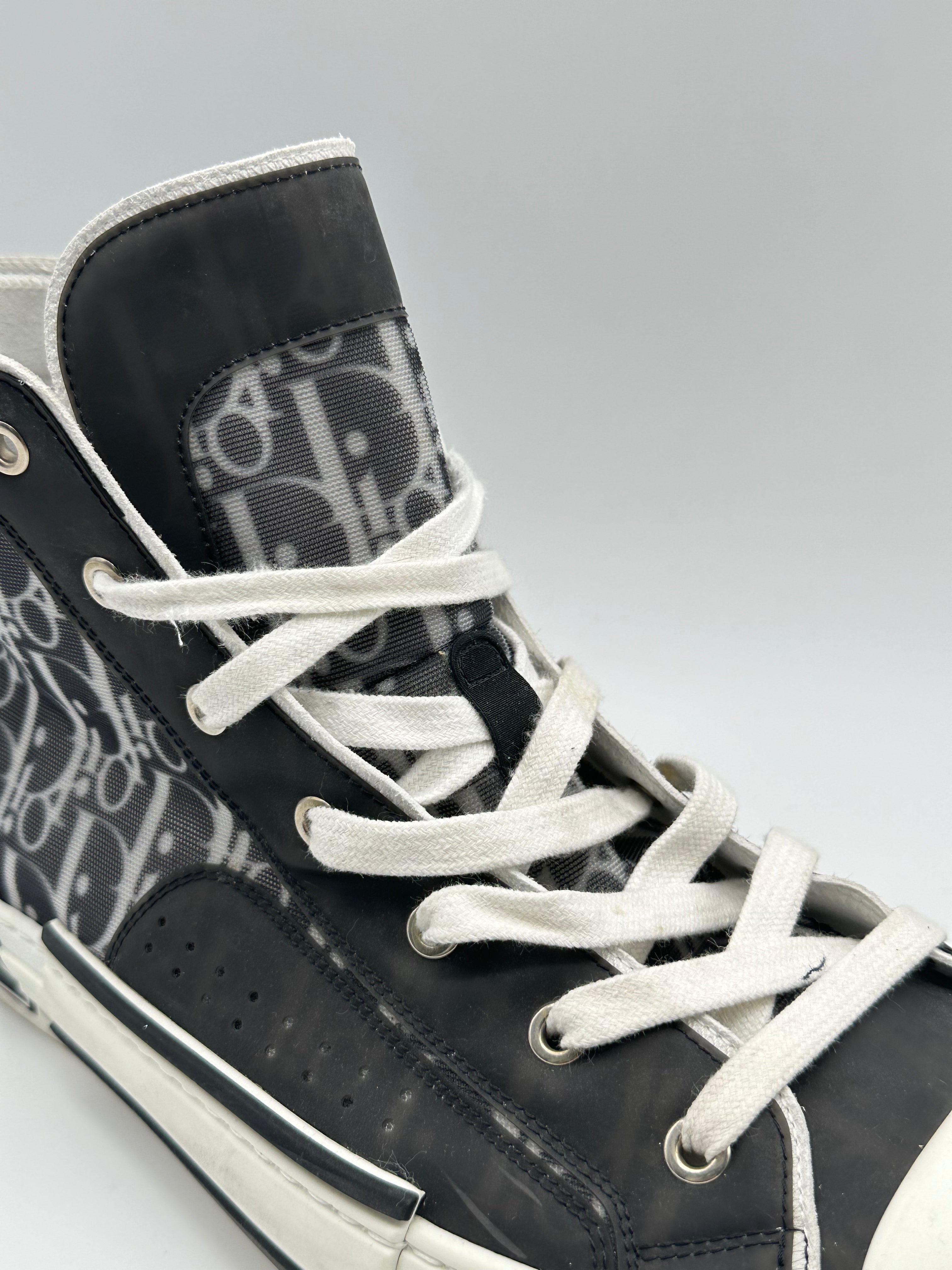 Sneakers Alte Dior B23 In Tela Trasparente Con Monogramma Nero