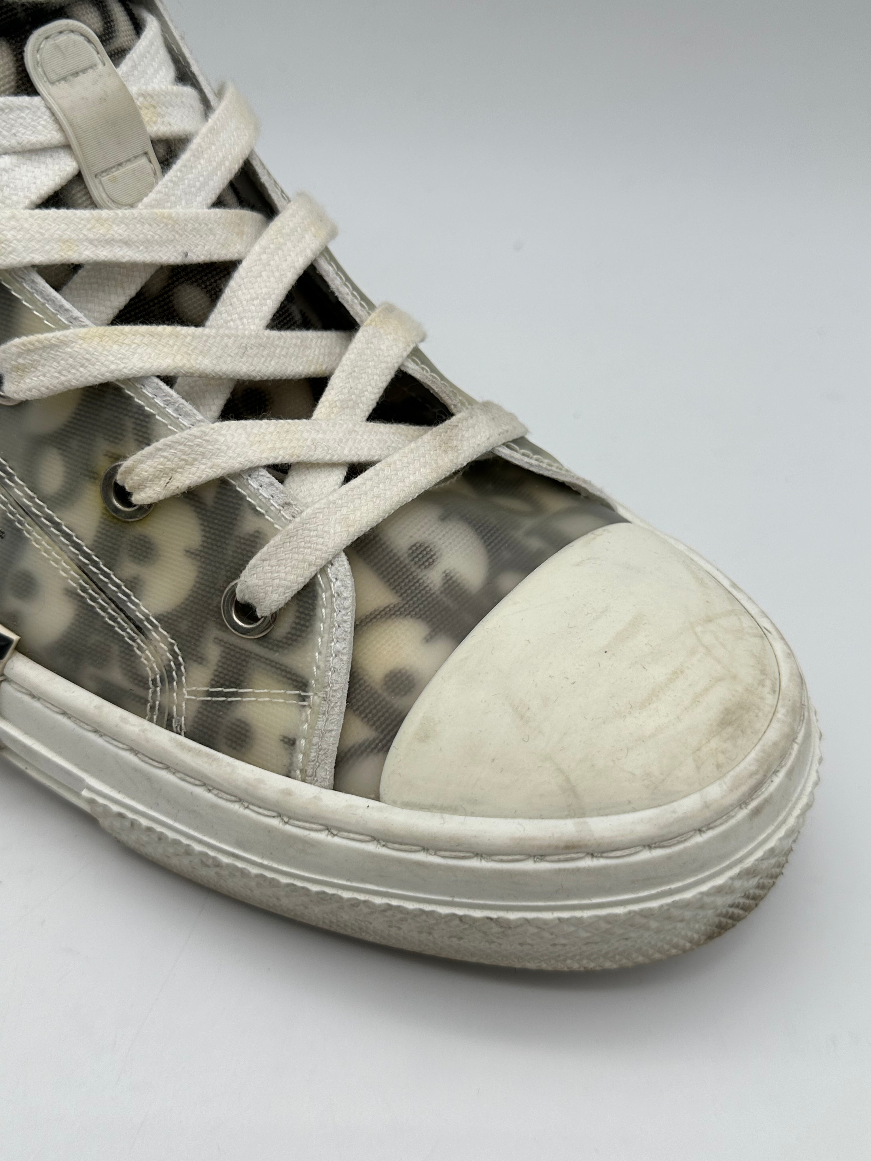 Sneakers Alte Dior B23 In Tela Trasparente Con Monogramma Grigio