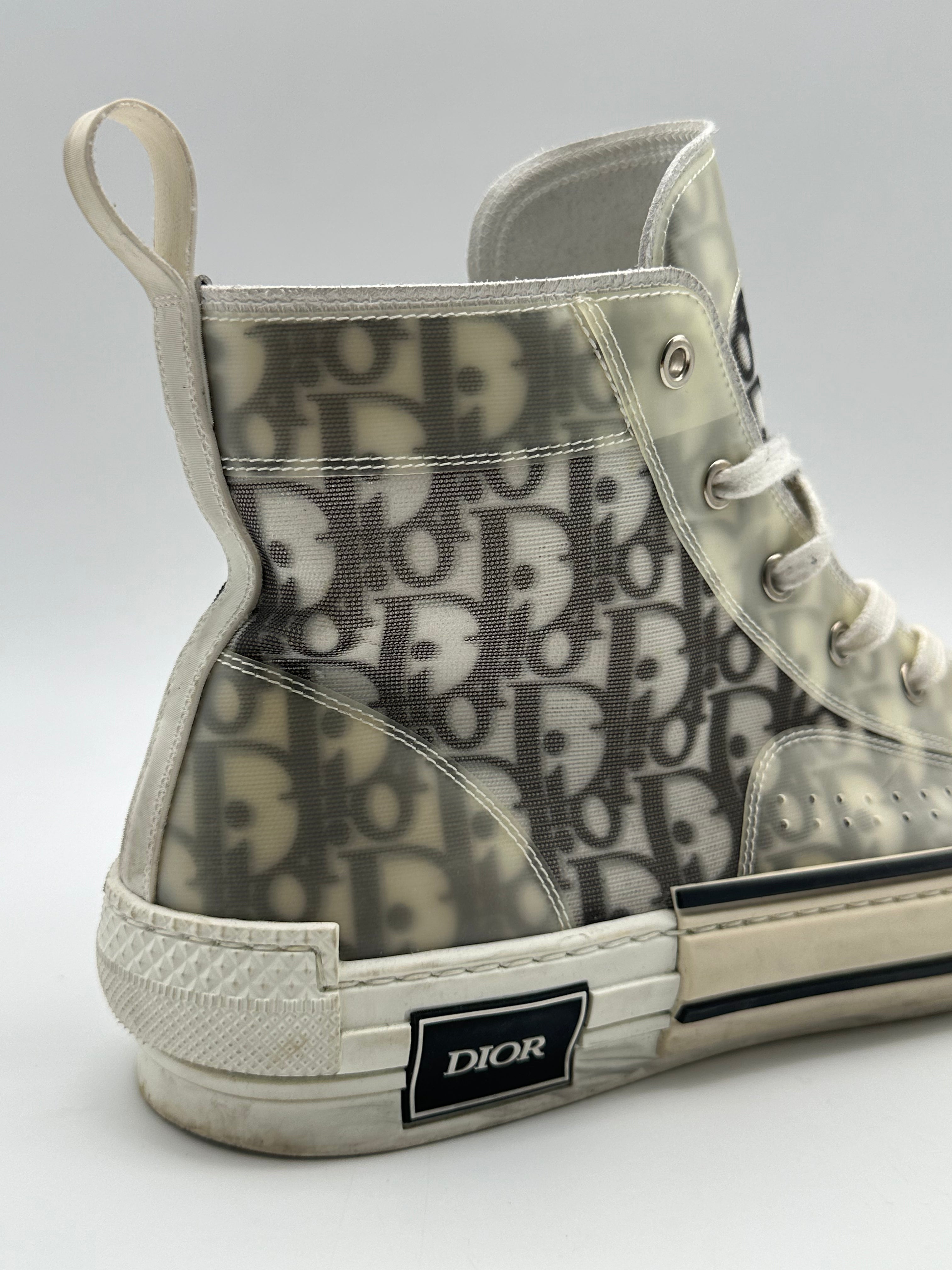 Sneakers Alte Dior B23 In Tela Trasparente Con Monogramma Grigio