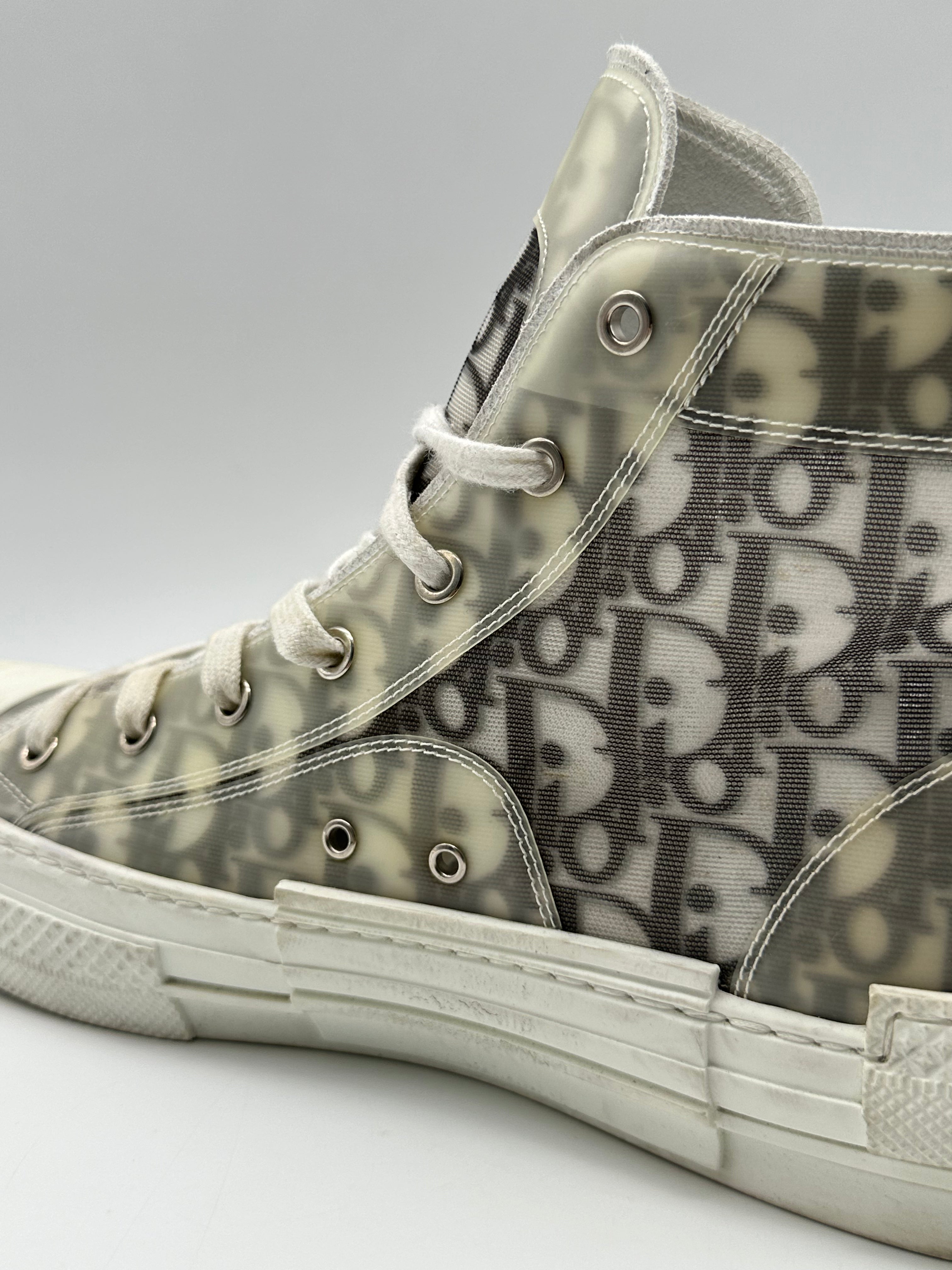 Sneakers Alte Dior B23 In Tela Trasparente Con Monogramma Grigio