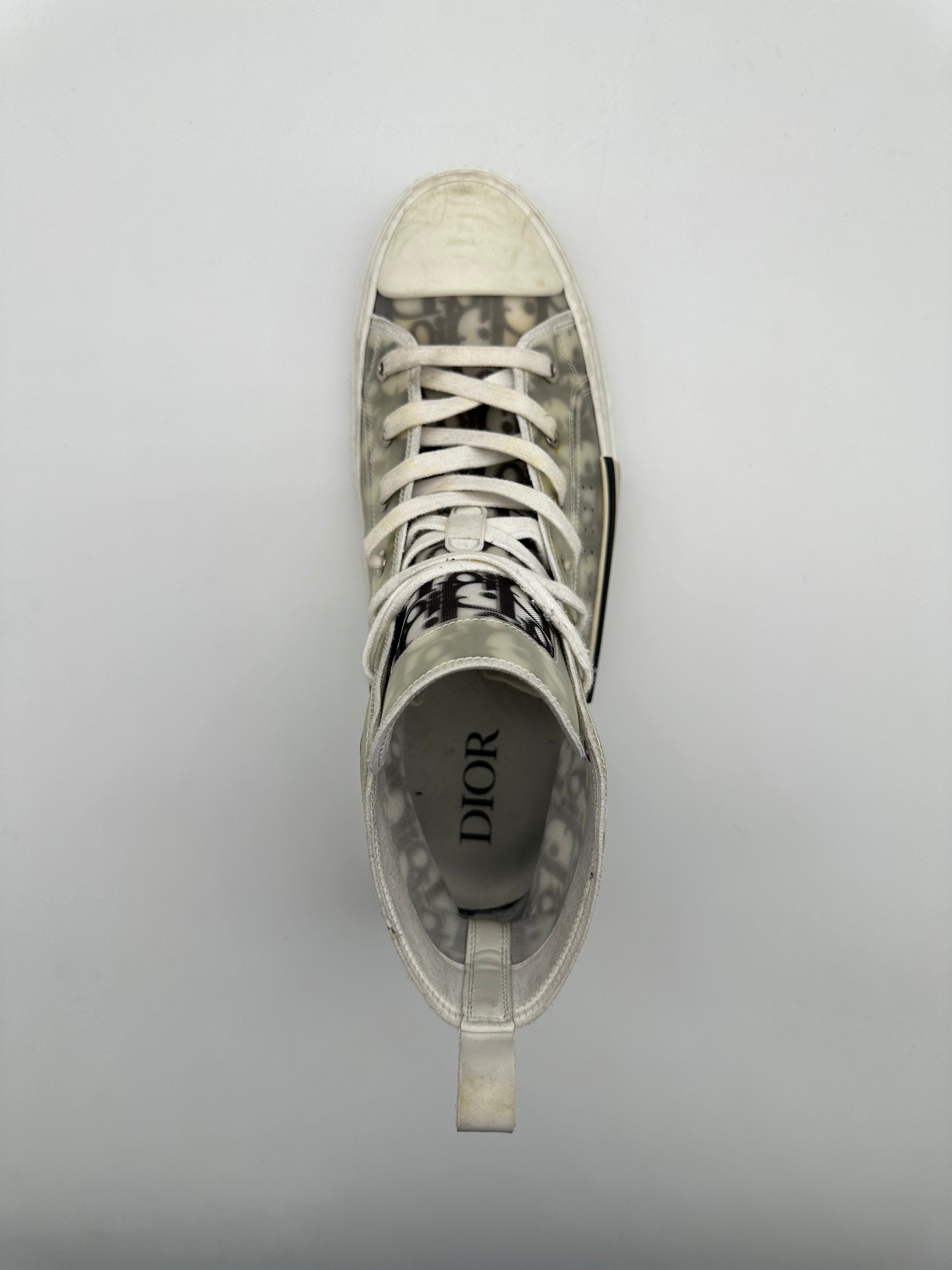 Sneakers Alte Dior B23 In Tela Trasparente Con Monogramma Grigio