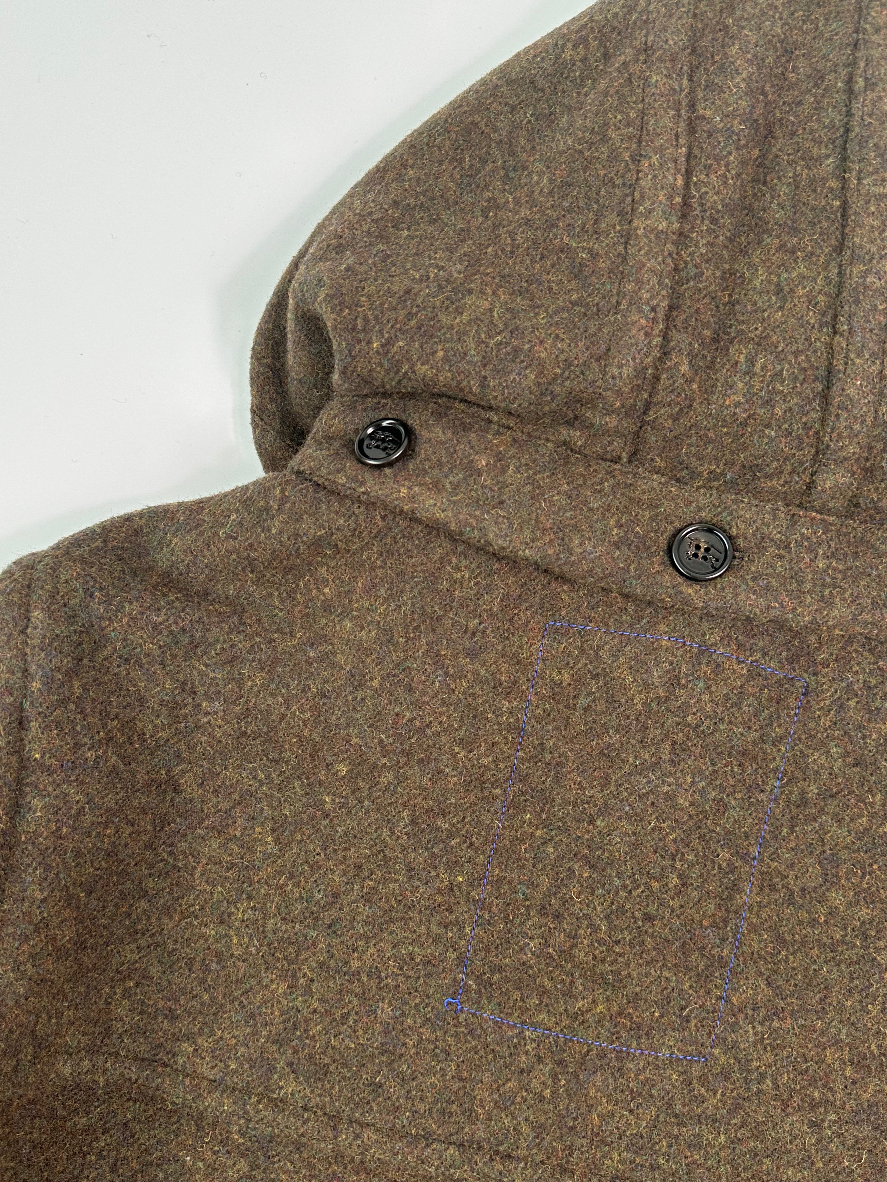 Cappotto In Lana Con Cappuccio E Tasche Frontali Verde Oliva