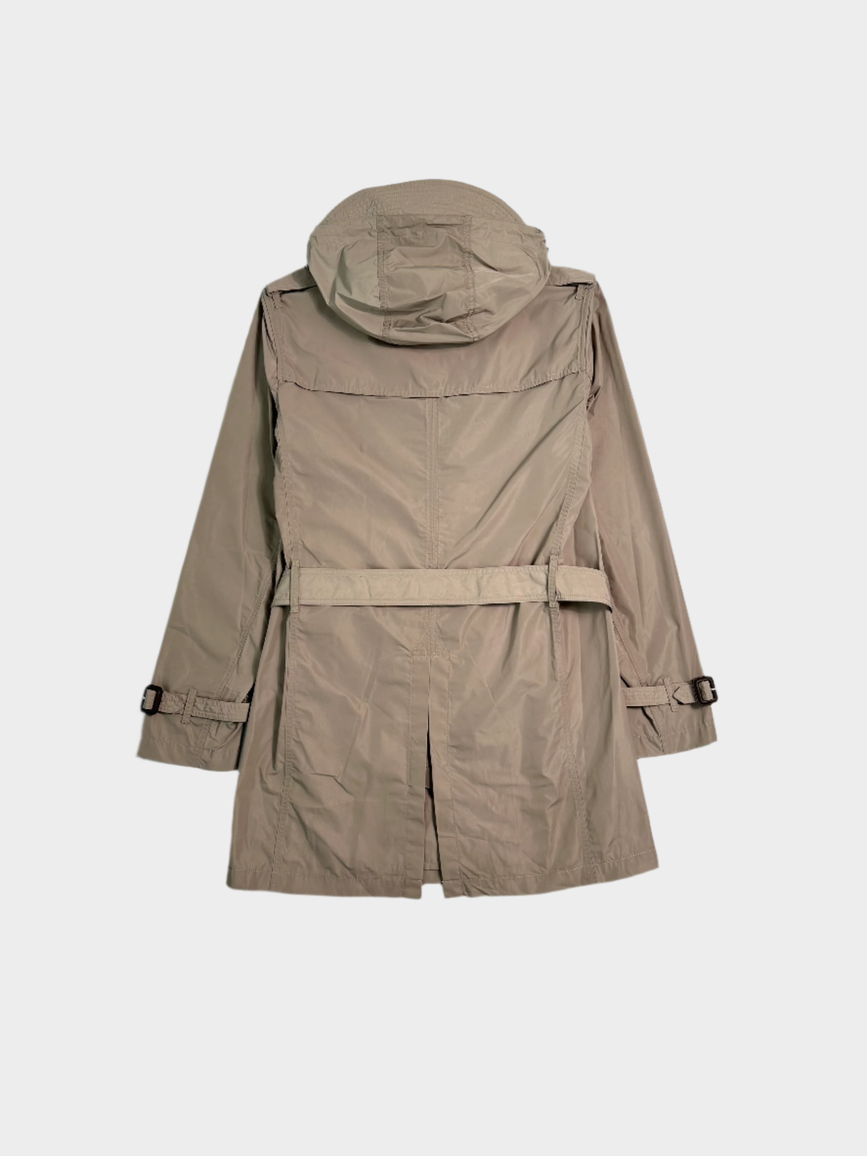 Trench Doppiopetto Beige Con Cappuccio Removibile E Cintura