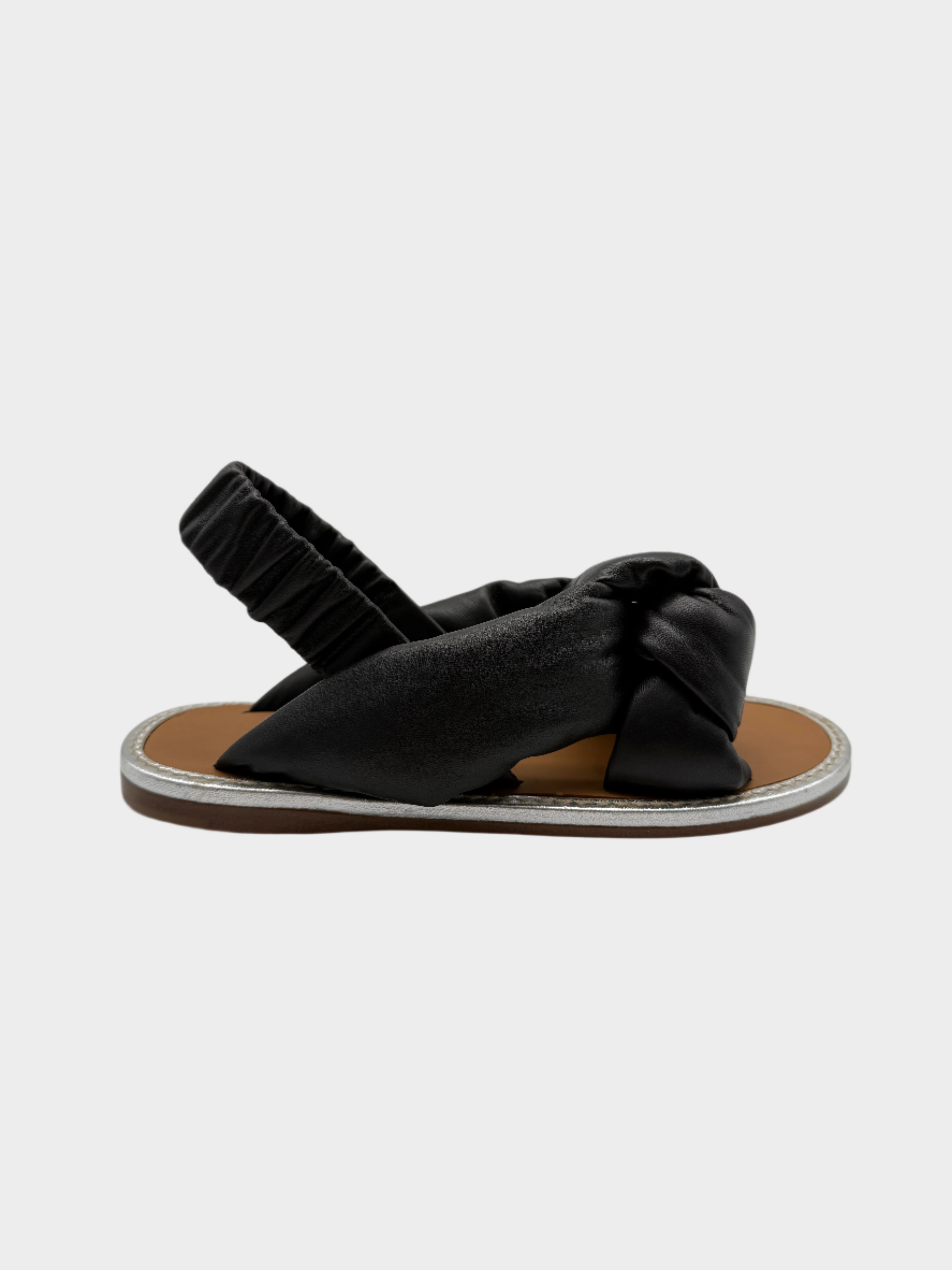 Sandalo Nero In Pelle Con Nodo E Cintino Elasticizzato