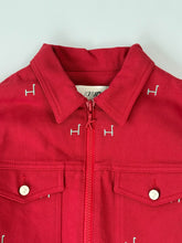 Red Worker Crop Jacket With Giraffe Embroidery -  | dBlank