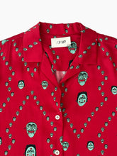Red Bowling Shirt With Mint Green All Over Masks Print -  | dBlank