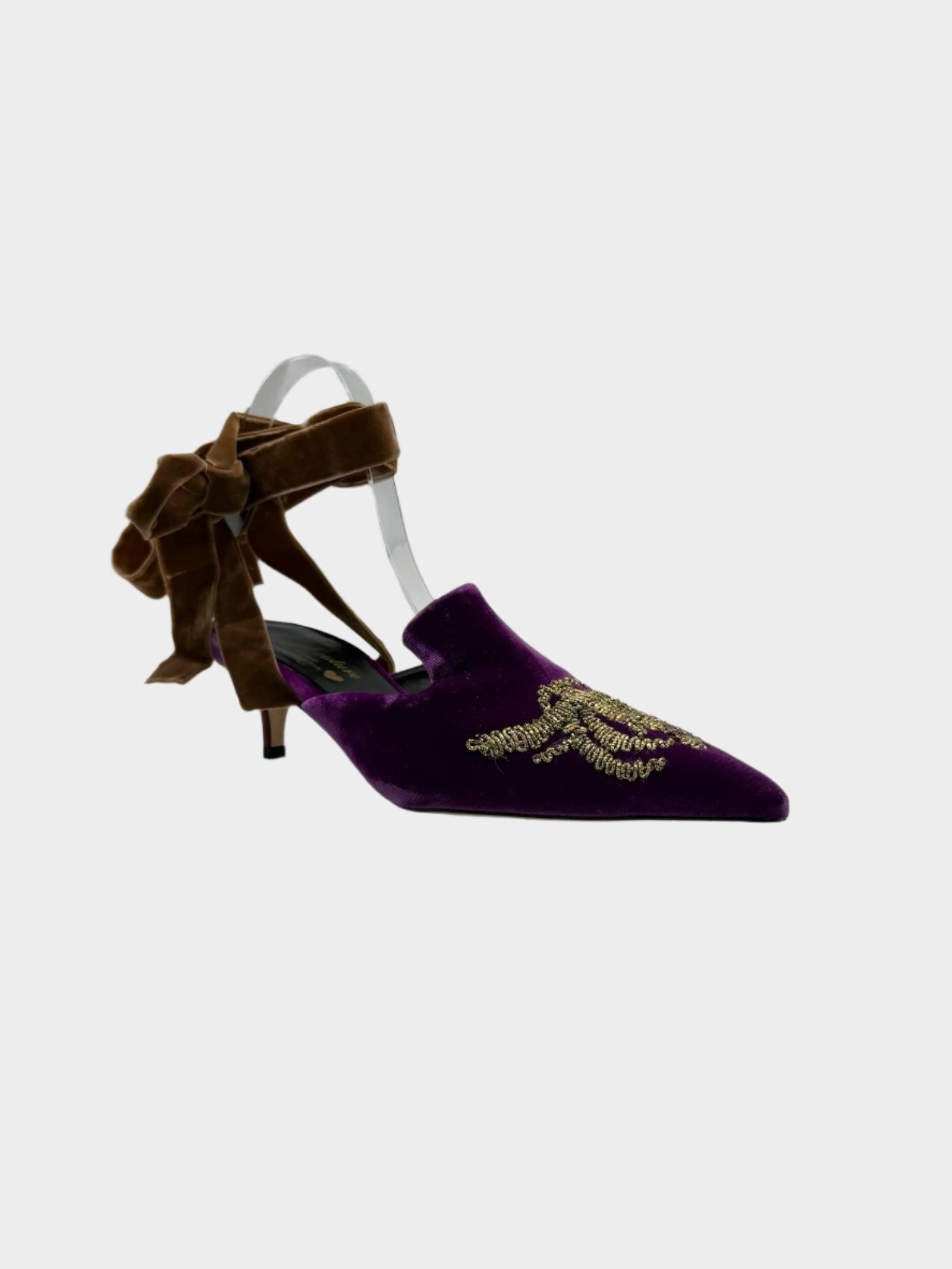 Mules Viola In Velluto Con Ricamo