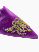 Purple Velvet Mules with Embroidery -  | dBlank