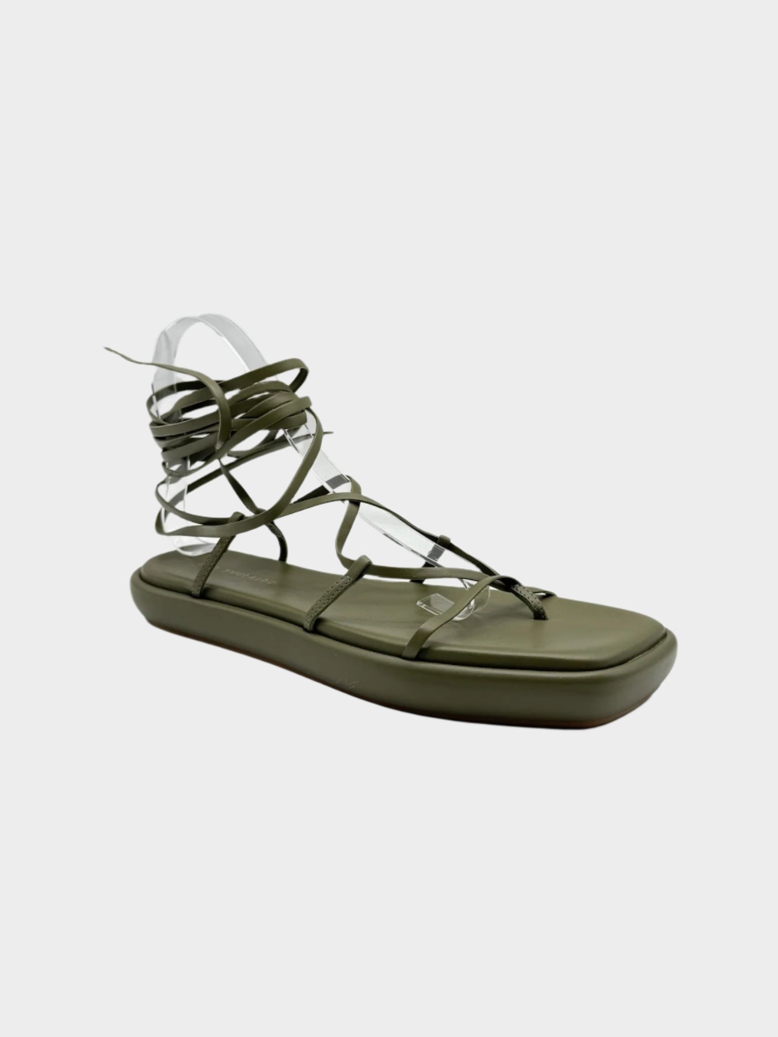 Sandali Flat Verdi In Pelle Con Lacci
