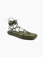 Green Leather Flat Sandals with Laces -  | dBlank
