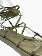 Green Leather Flat Sandals with Laces -  | dBlank