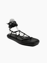 Black Leather Flat Sandals with Laces -  | dBlank