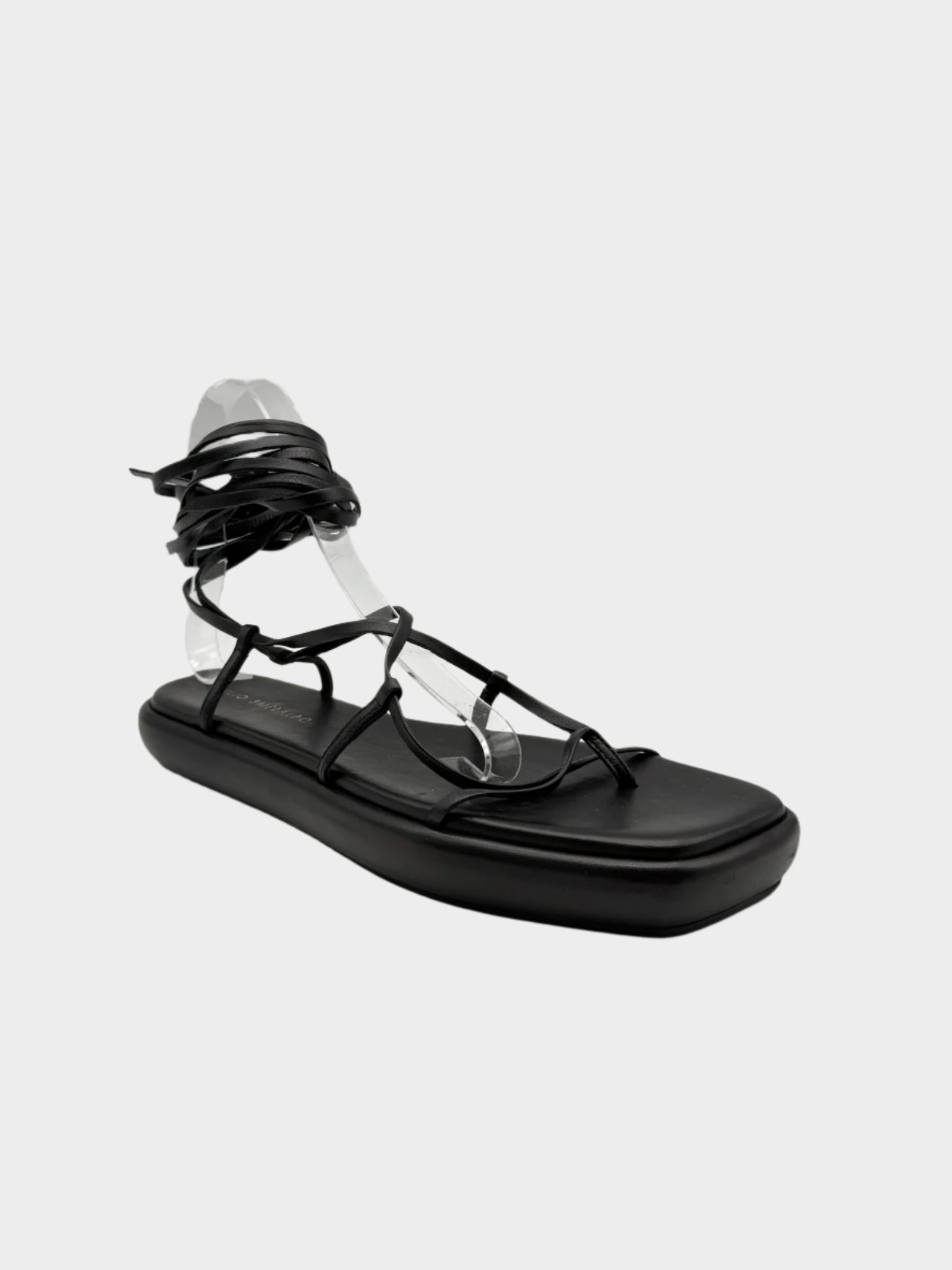 Sandali Flat Neri In Pelle Con Lacci