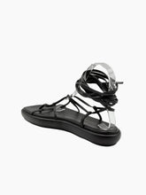 Black Leather Flat Sandals with Laces -  | dBlank