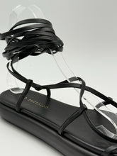 Black Leather Flat Sandals with Laces -  | dBlank