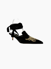 Black Velvet Mules with Embroidery -  | dBlank