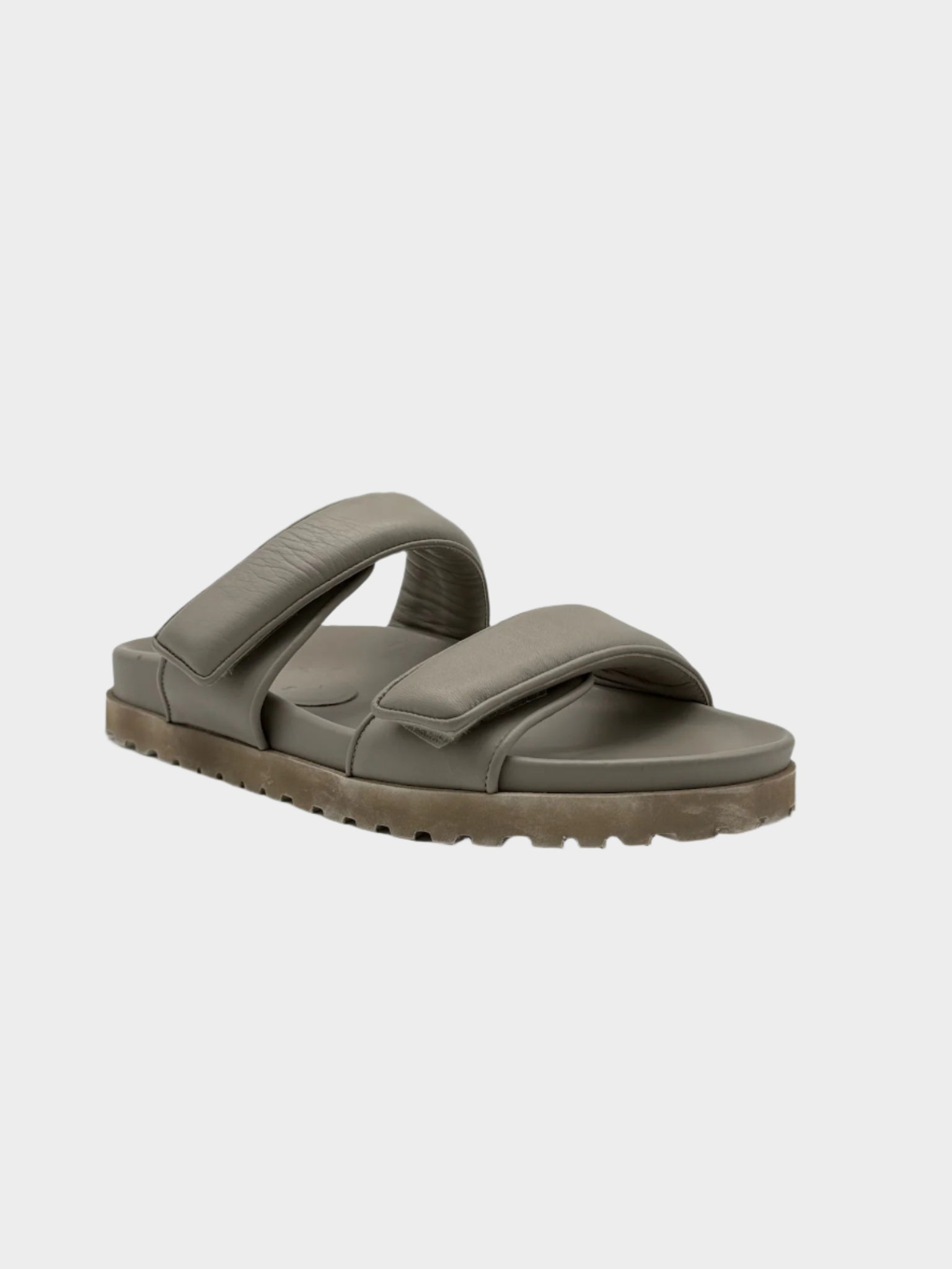 Grey Leather Sandals With Double Strap