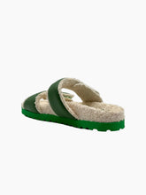 Cream Cotton Sponge Sandals with Green Inserts -  | dBlank