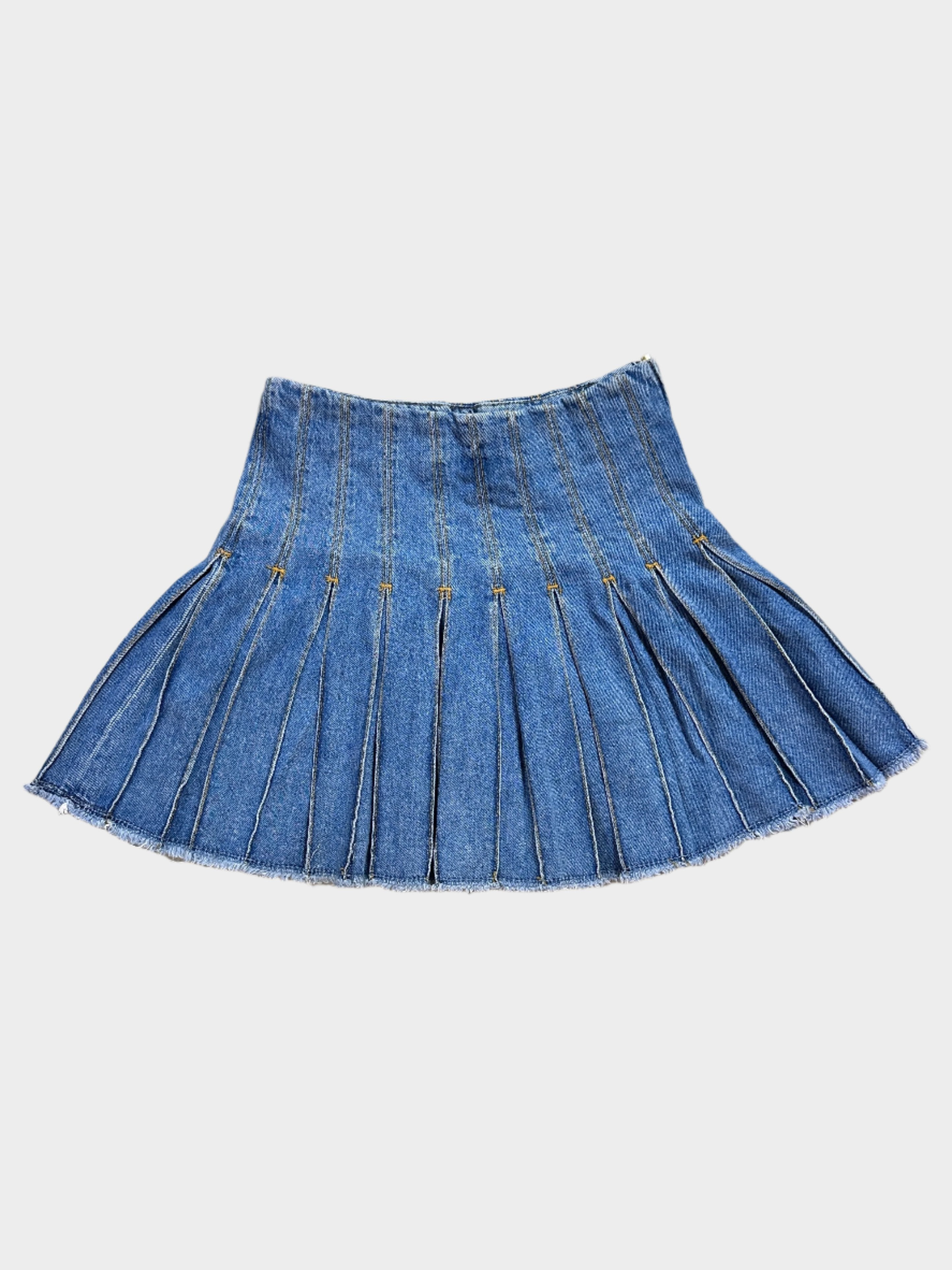 Denim Pleated Mini Skirt