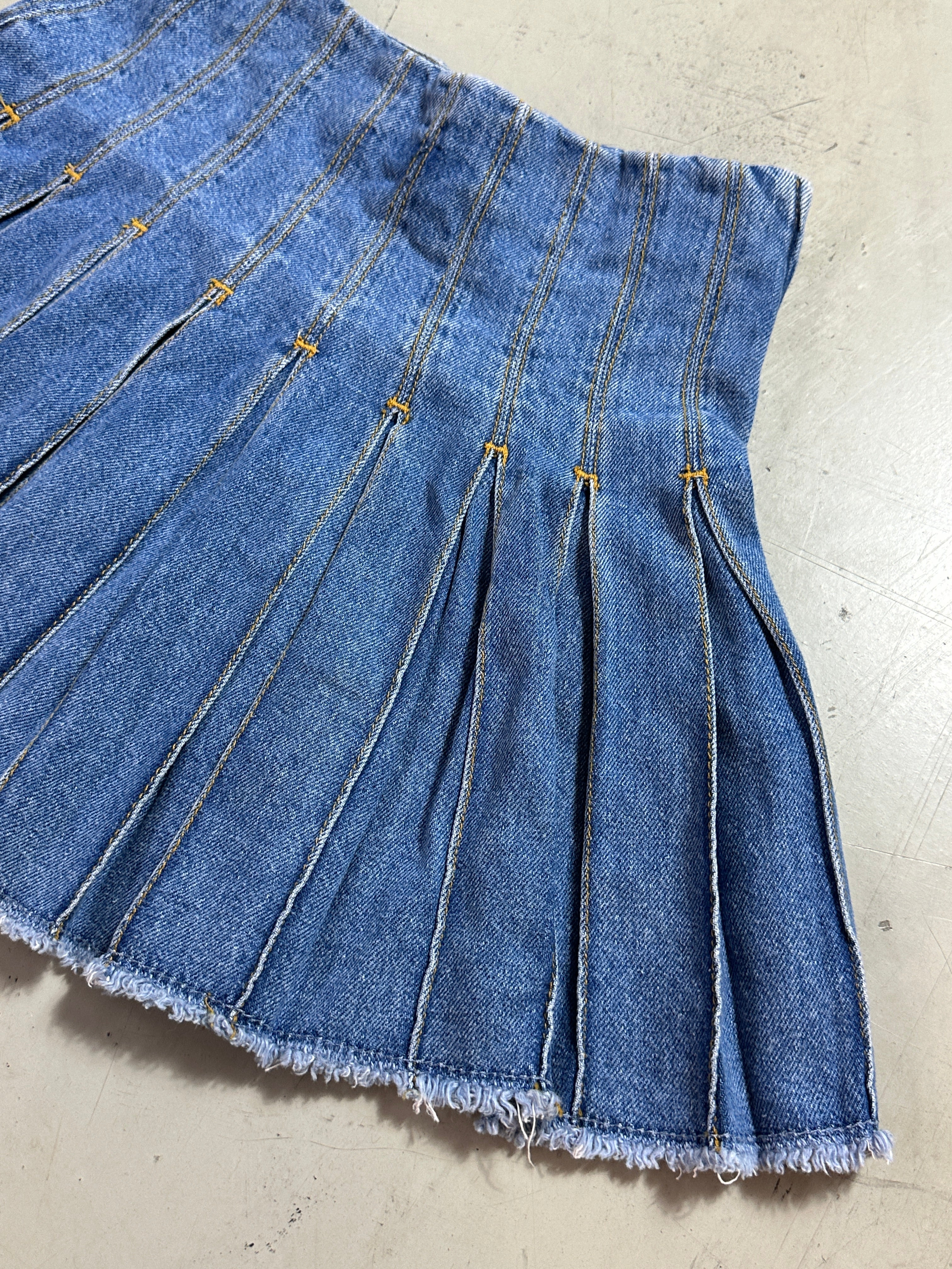 Denim Pleated Mini Skirt