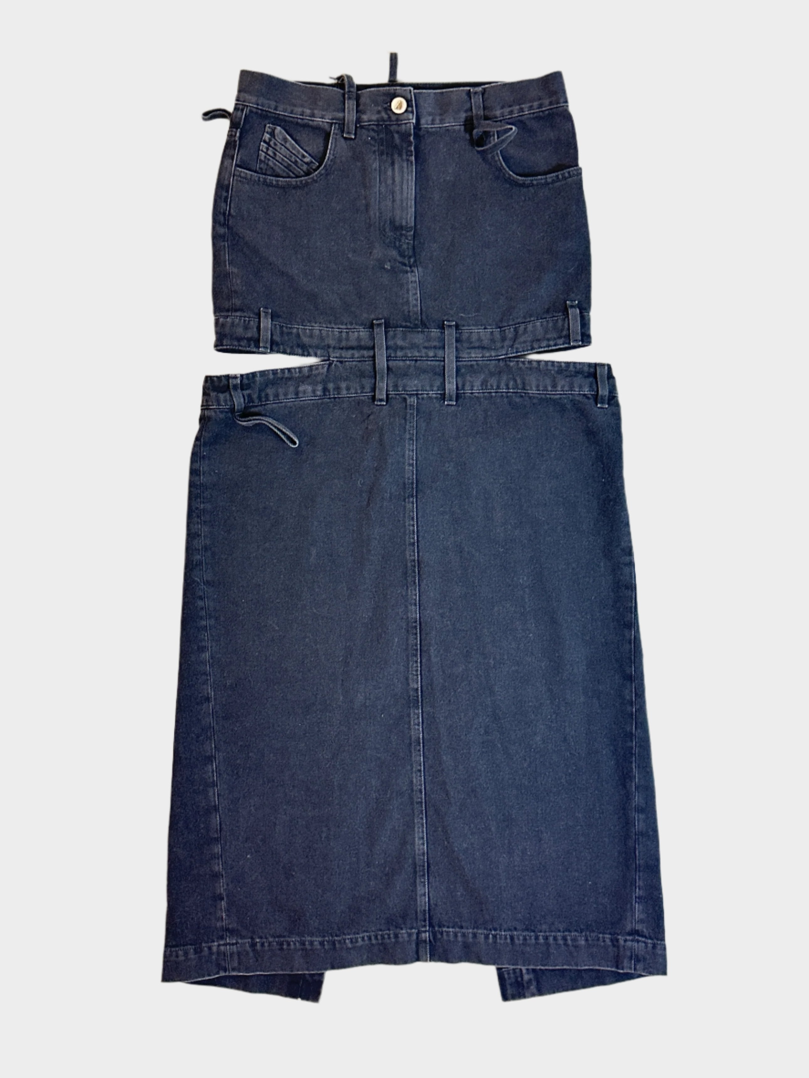 Cut Out Long Denim Skirt