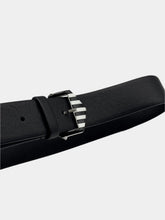 Black Leather Belt With Striped Square Buckle -  | dBlank