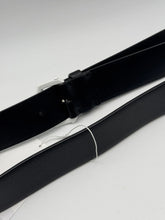 Black Leather Belt With Striped Square Buckle -  | dBlank