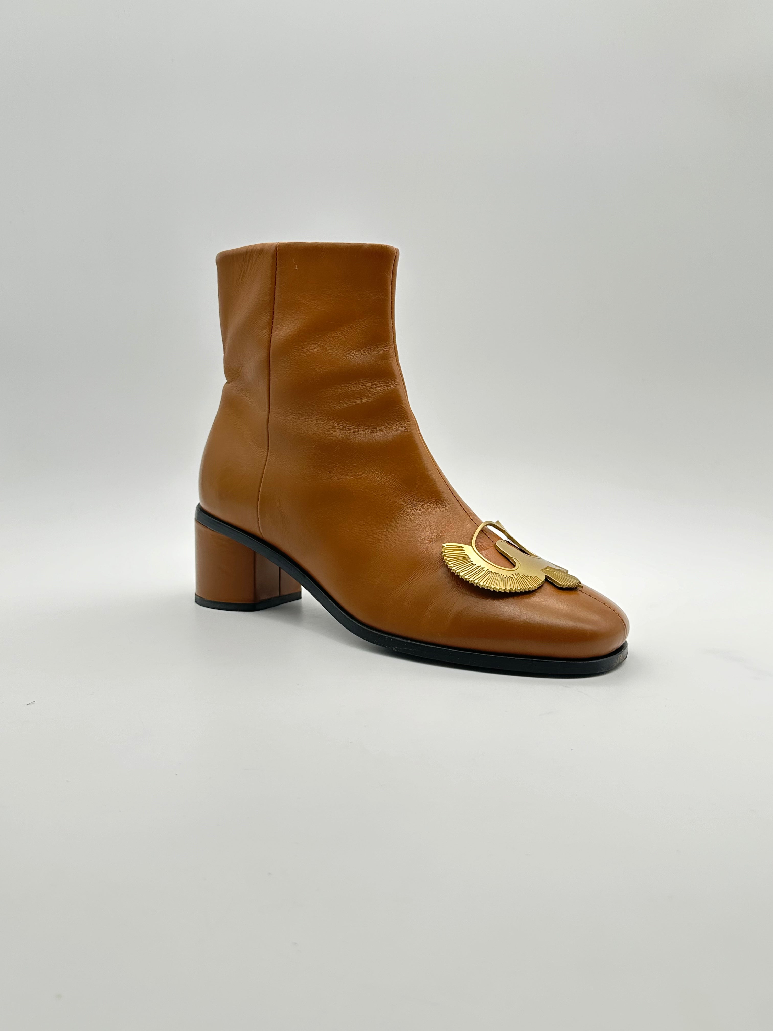 Leather Ankle Boots With Brooch